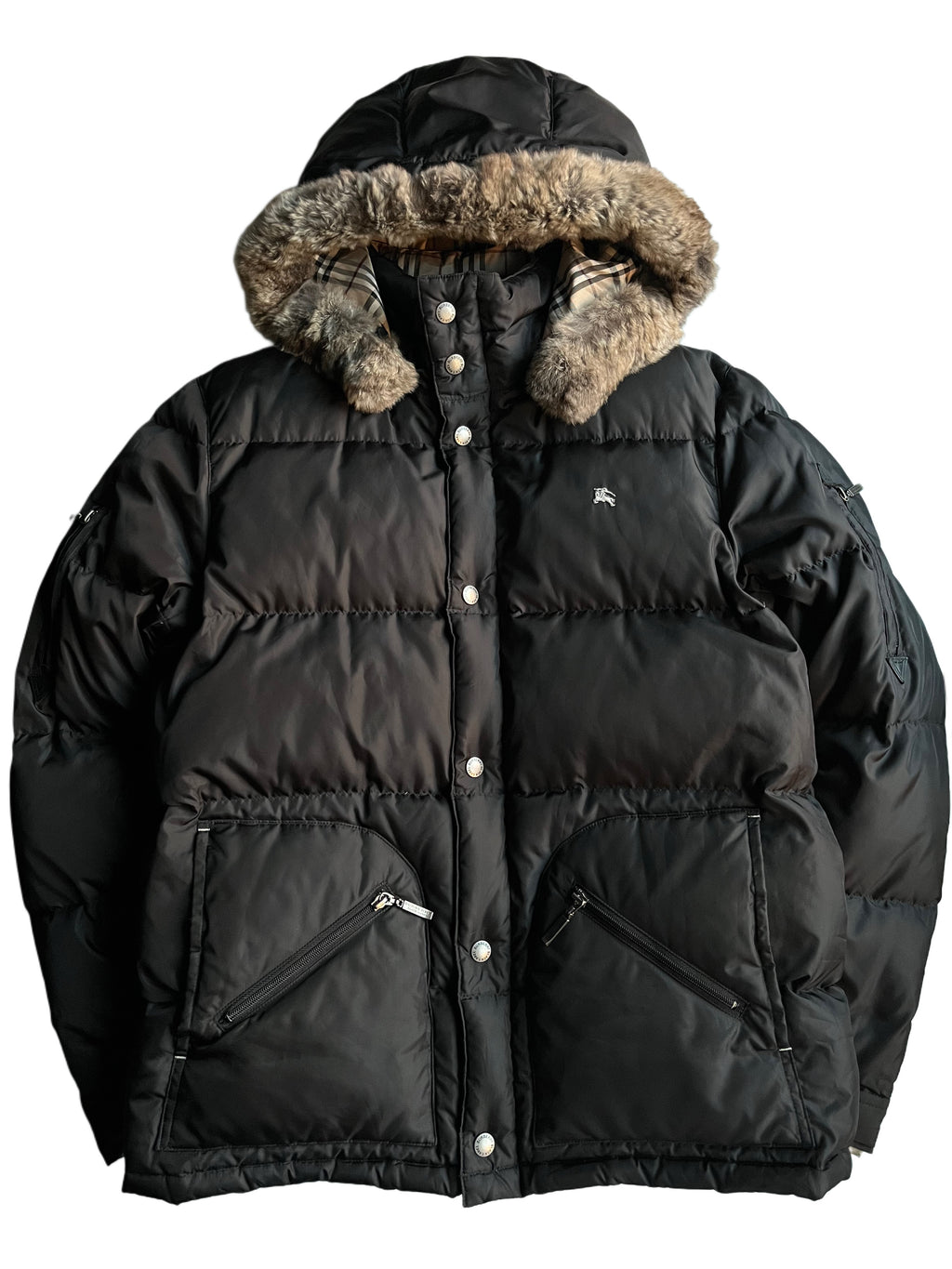 00’s BURBERRY made in Japan real fur down jacket (M) - black