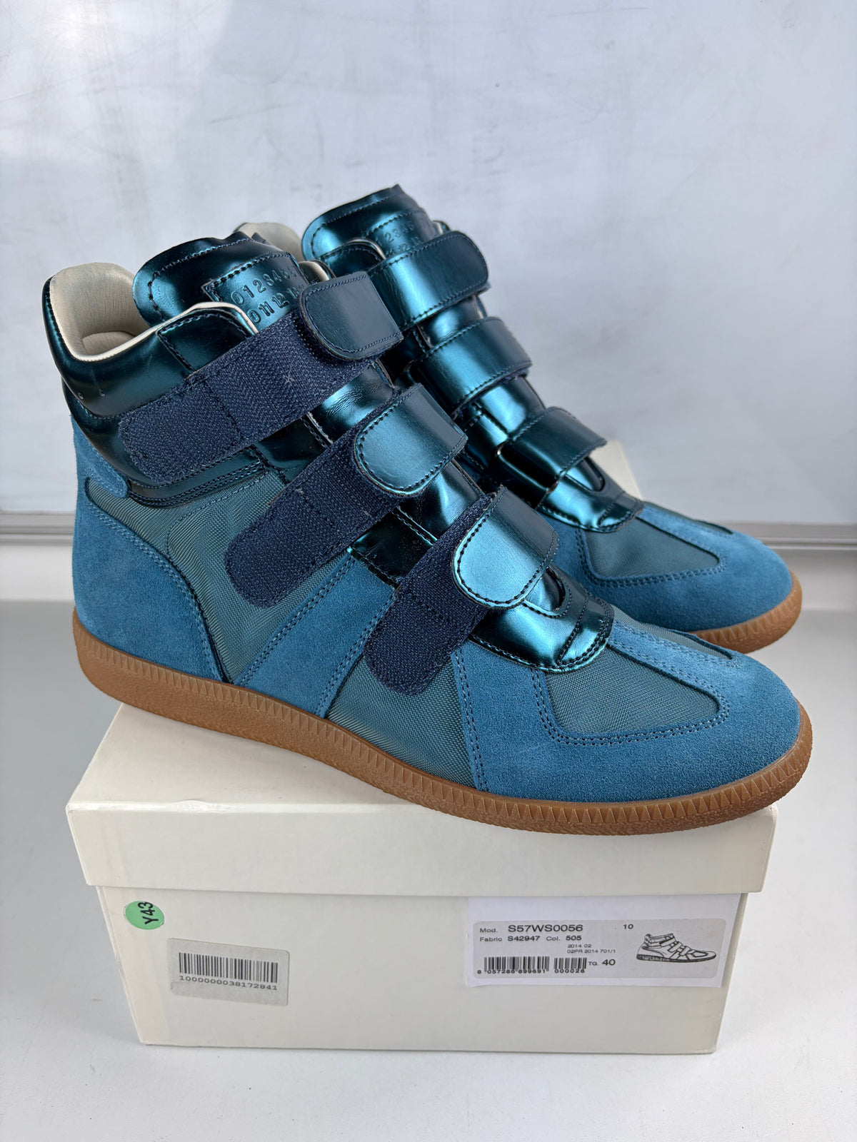 2014 Maison Margiela Replica metallic velcro high tops - eu 40 / us 7 / uk 6 - blue