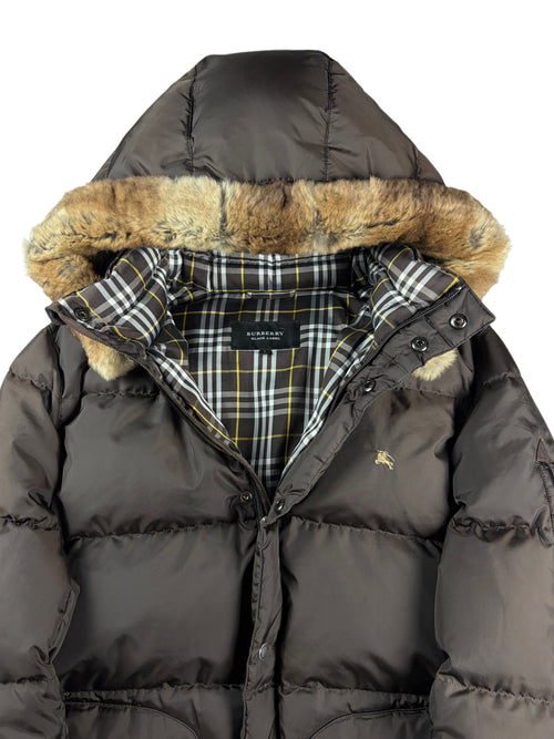00’s BURBERRY Black Label real rabbit fur down jacket (M/L) - olive green