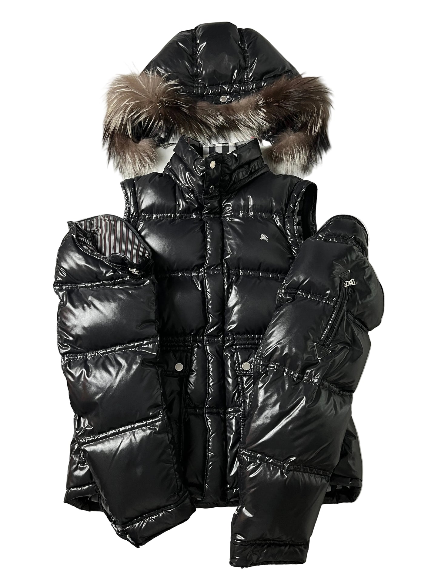 00’s BURBERRY made in Japan real fur down jacket (L/LL) - black