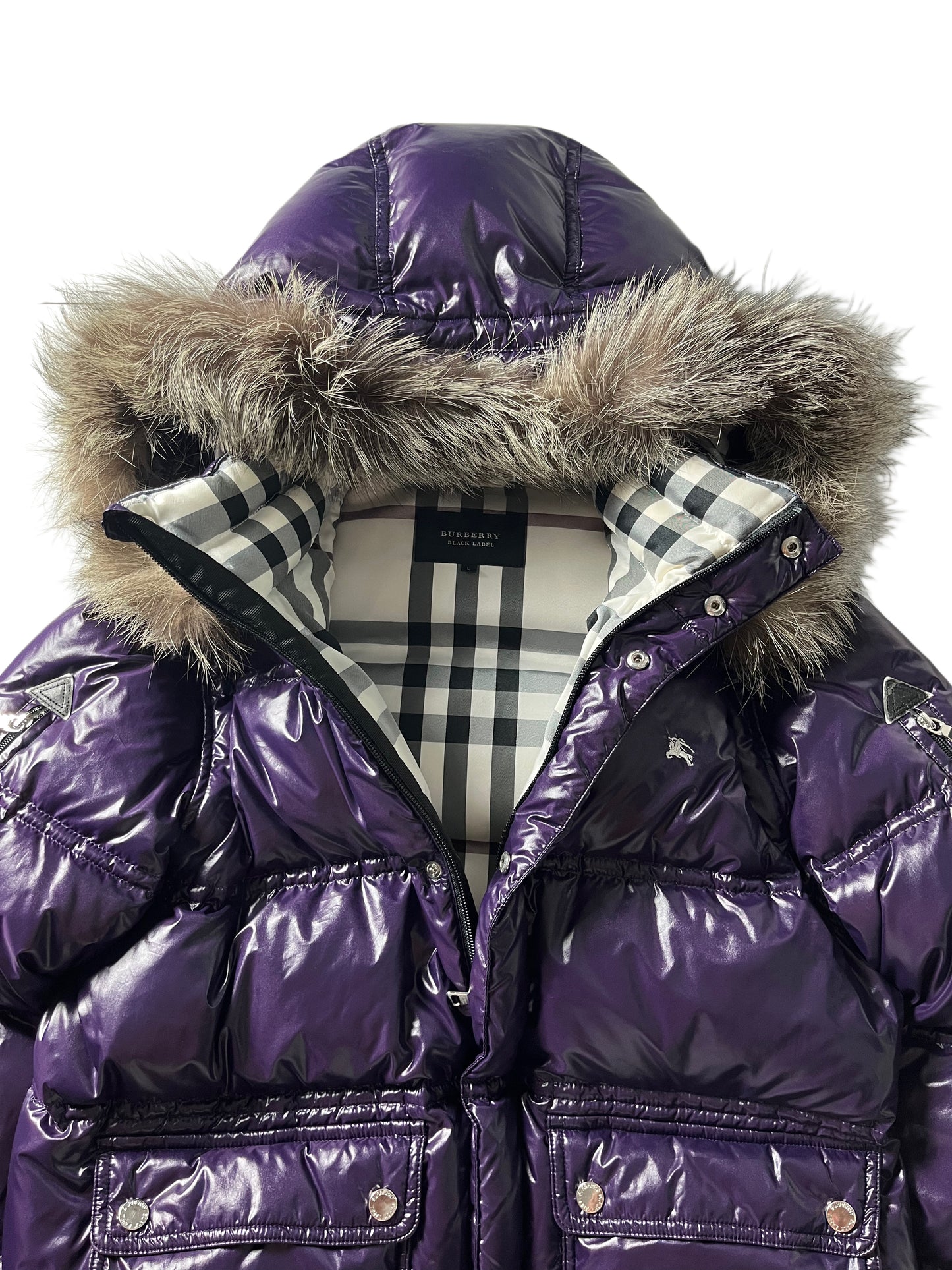 00’s BURBERRY made in Japan real fur down jacket (M/L) - purple