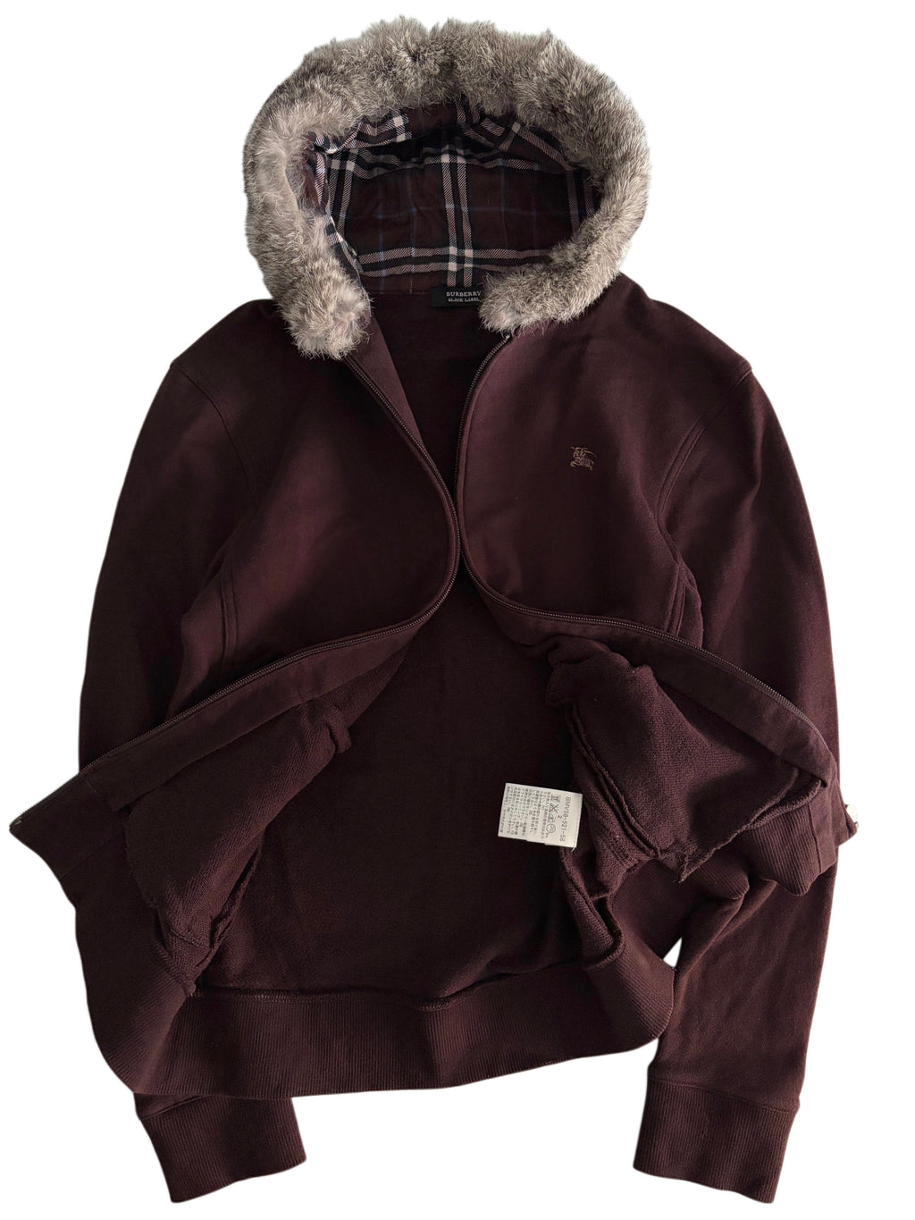 00’s BURBERRY rabbit fur zip hoodie - S - burgundy