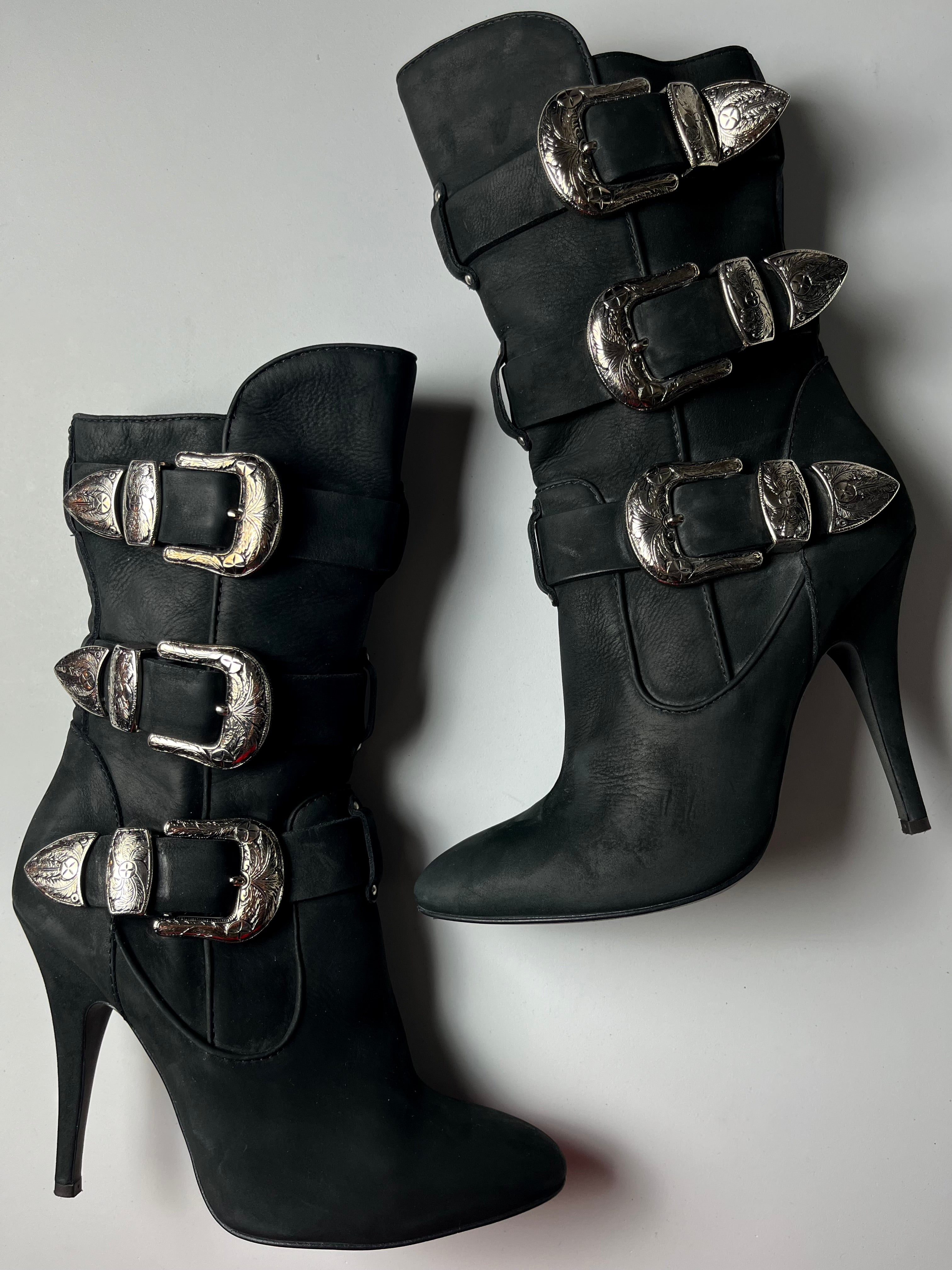 Giuseppe Zanotti x BALMAIN leather buckle boots - EU 37 1/2 - black