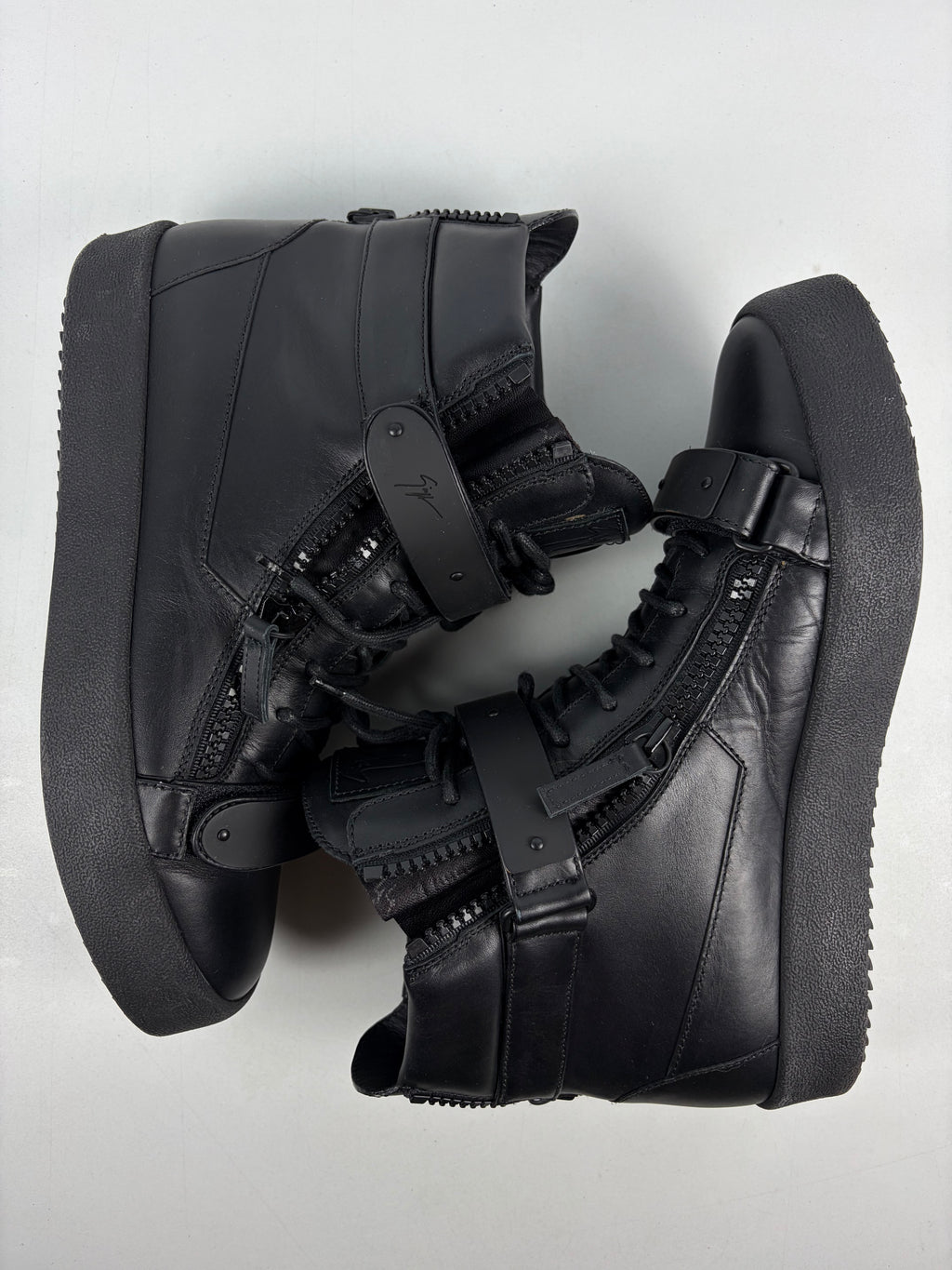 Giuseppe Zanotti 'Coby' double strap high tops - eu 44 / us 11 / uk 10 - triple black