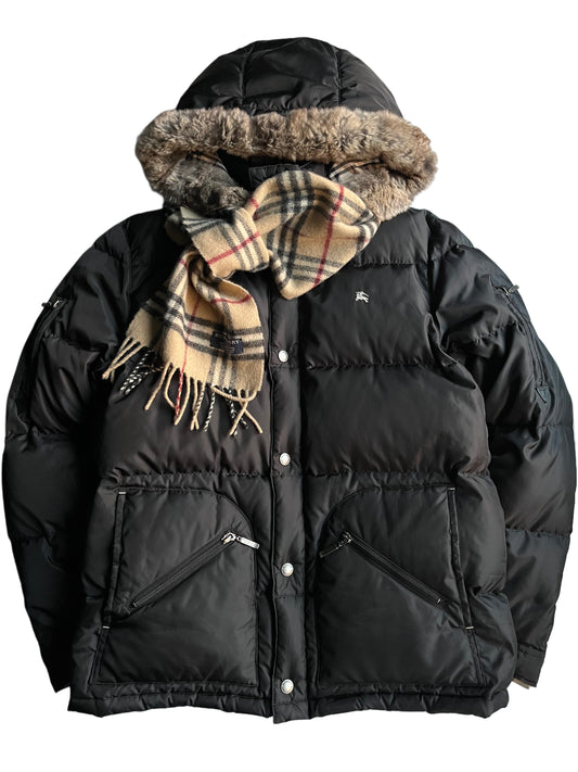 00’s BURBERRY made in Japan real fur down jacket (M) - black