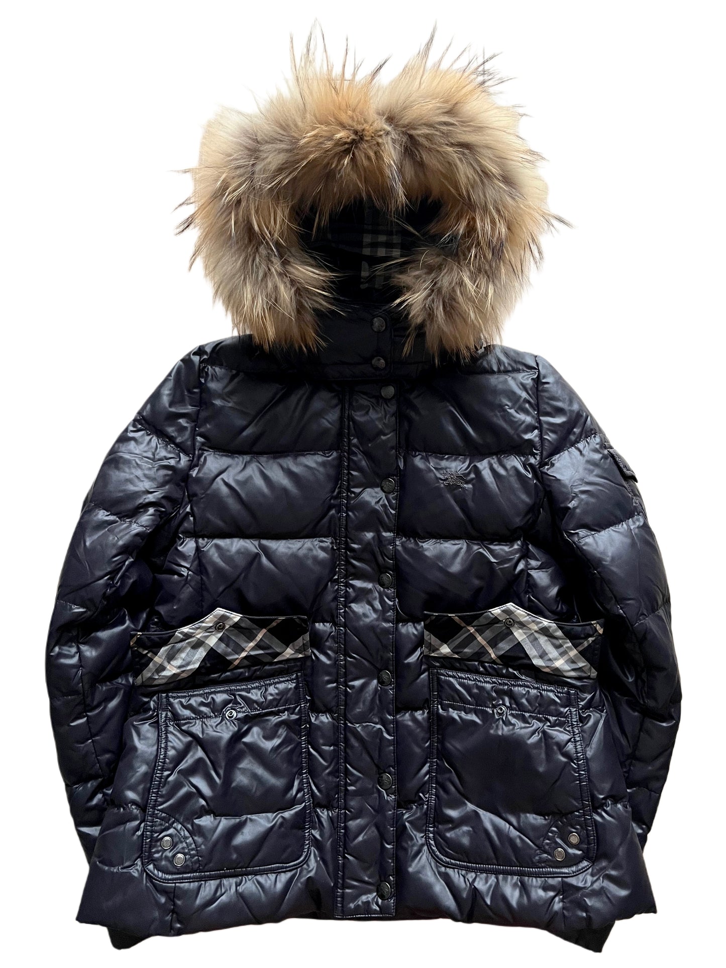 00’s BURBERRY made in Japan real fur down jacket (XS/S) women’s - black