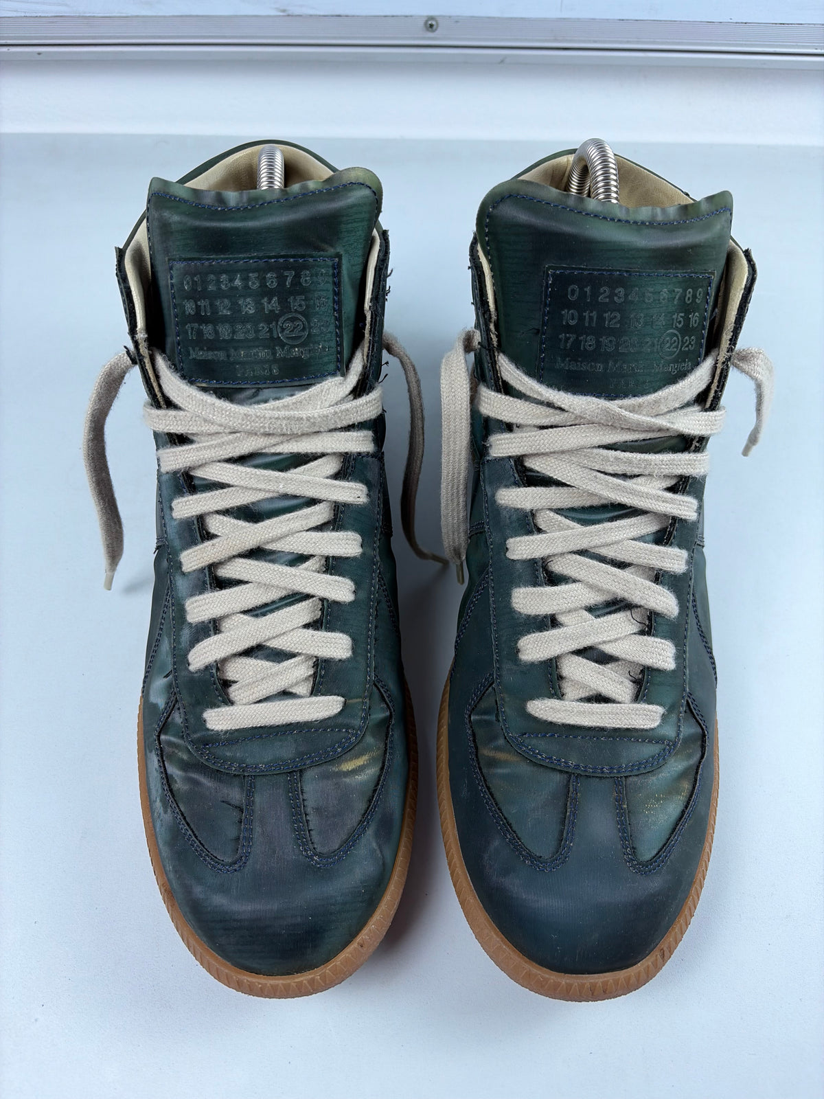 2014 Maison Margiela reflective metallic green high top gats - eu 43 / us 10