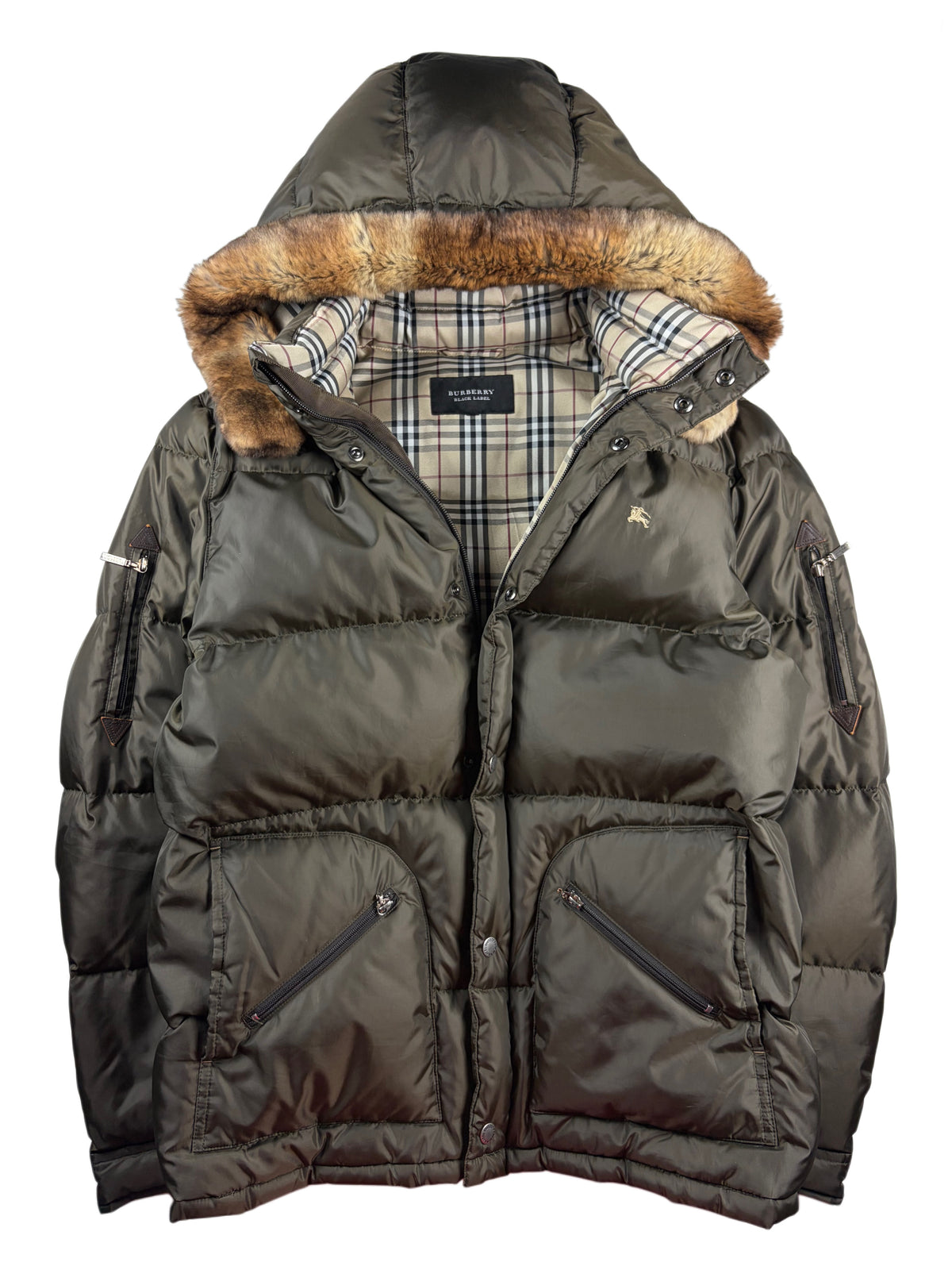 00’s BURBERRY Black Label real rabbit fur down jacket (LL) - olive green