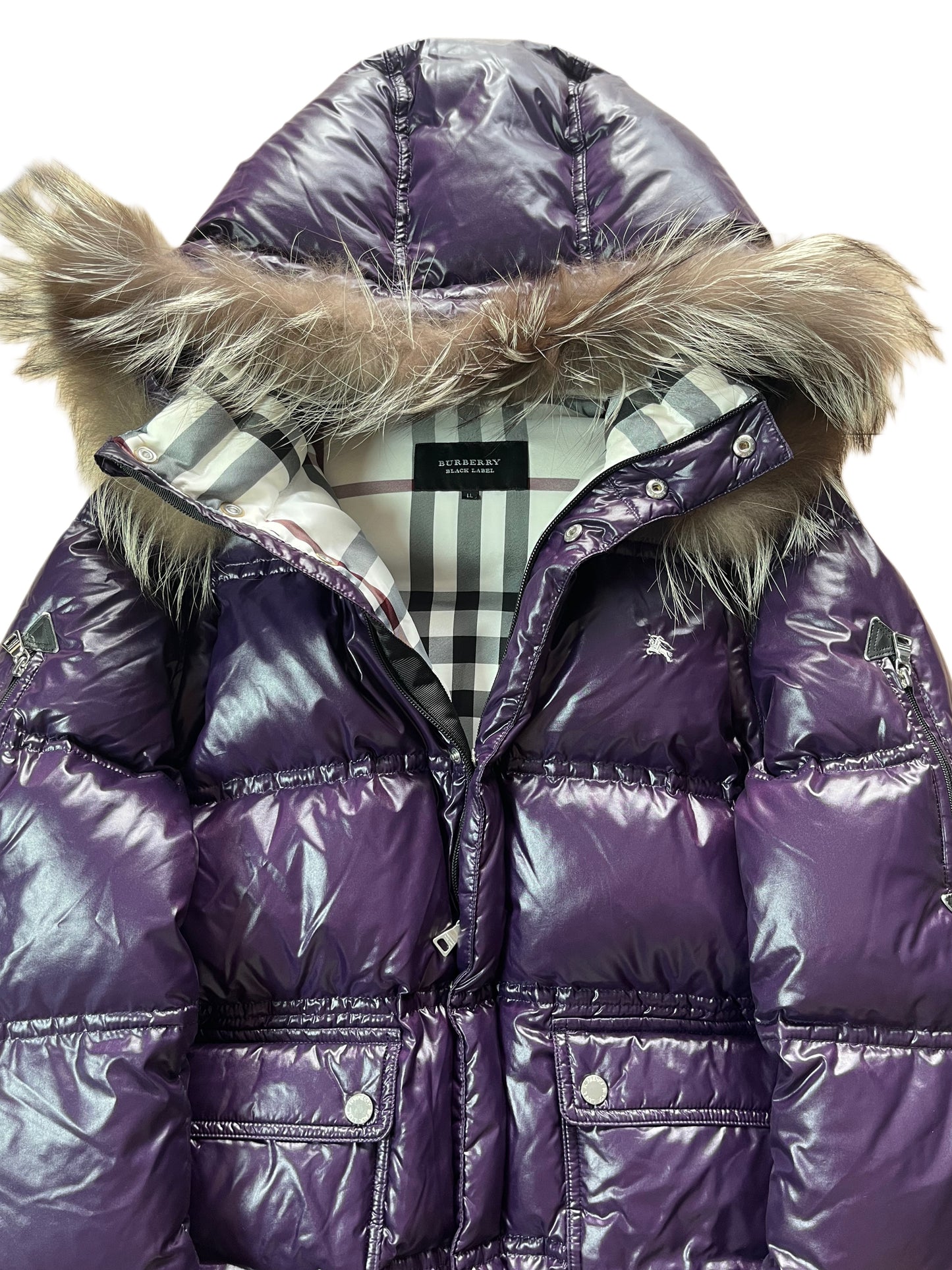 00’s BURBERRY made in Japan real fur down jacket (L/LL) - purple
