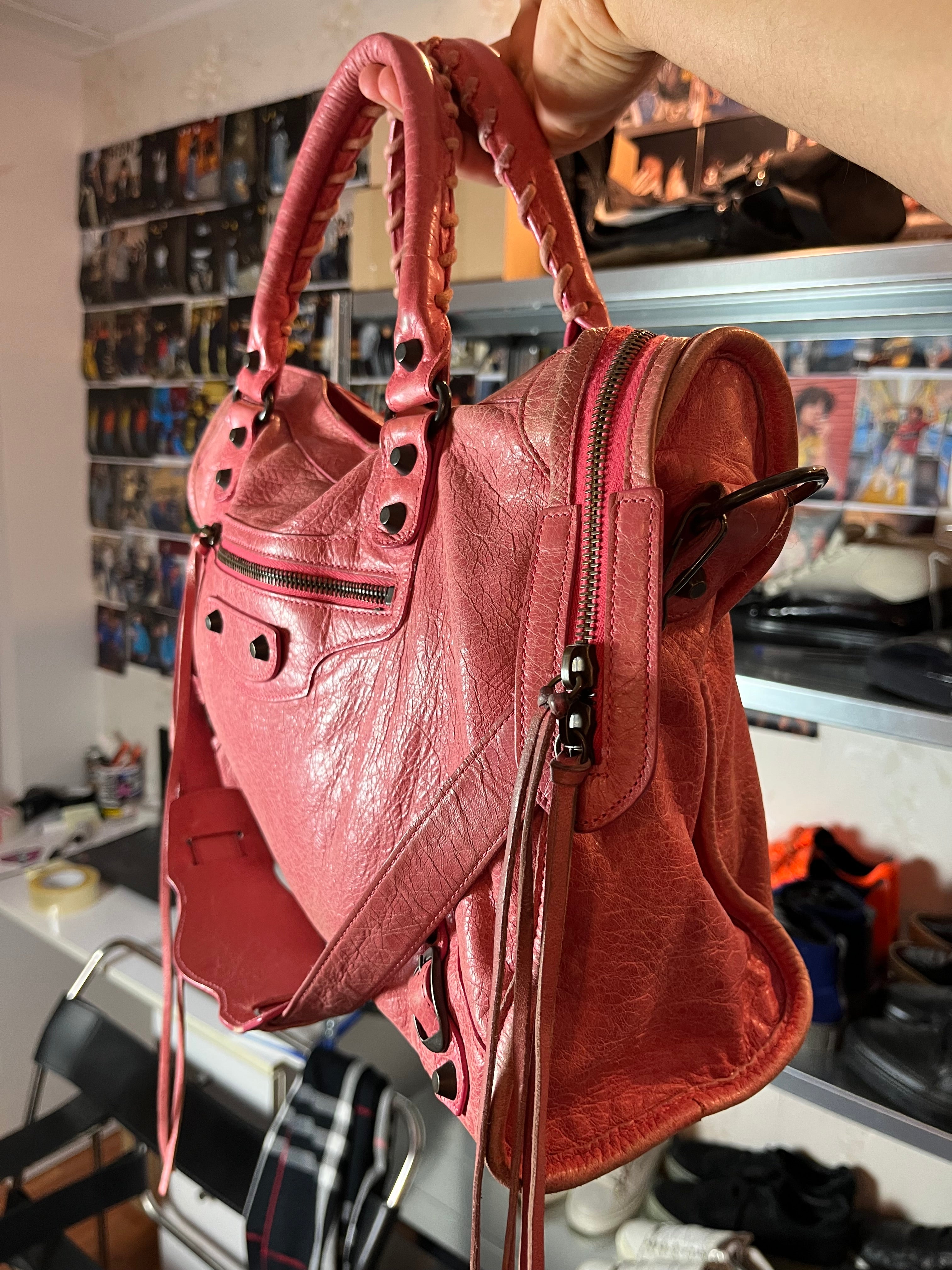 2011 BALENCIAGA Pink Lambskin Leather Motorcycle City Bag - pink