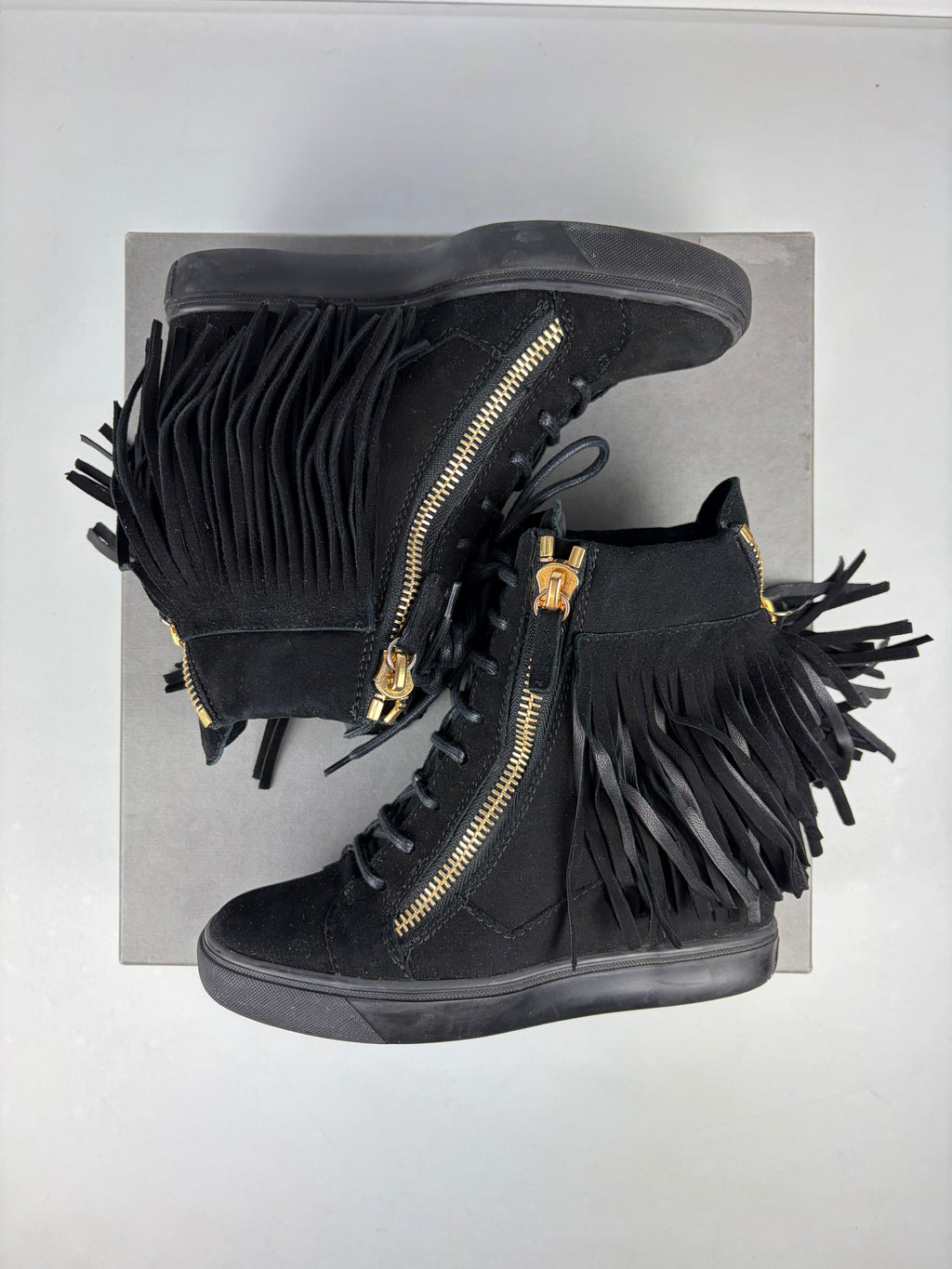 Giuseppe Zanotti black suede fringe wedge sneakers - eu 38 / us 8 / uk 5