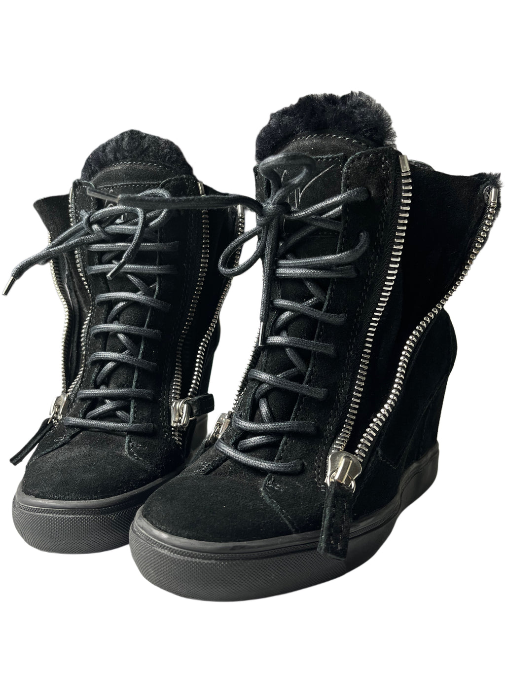 Giuseppe Zanotti suede wedge heel sneakers - EU 37 - black
