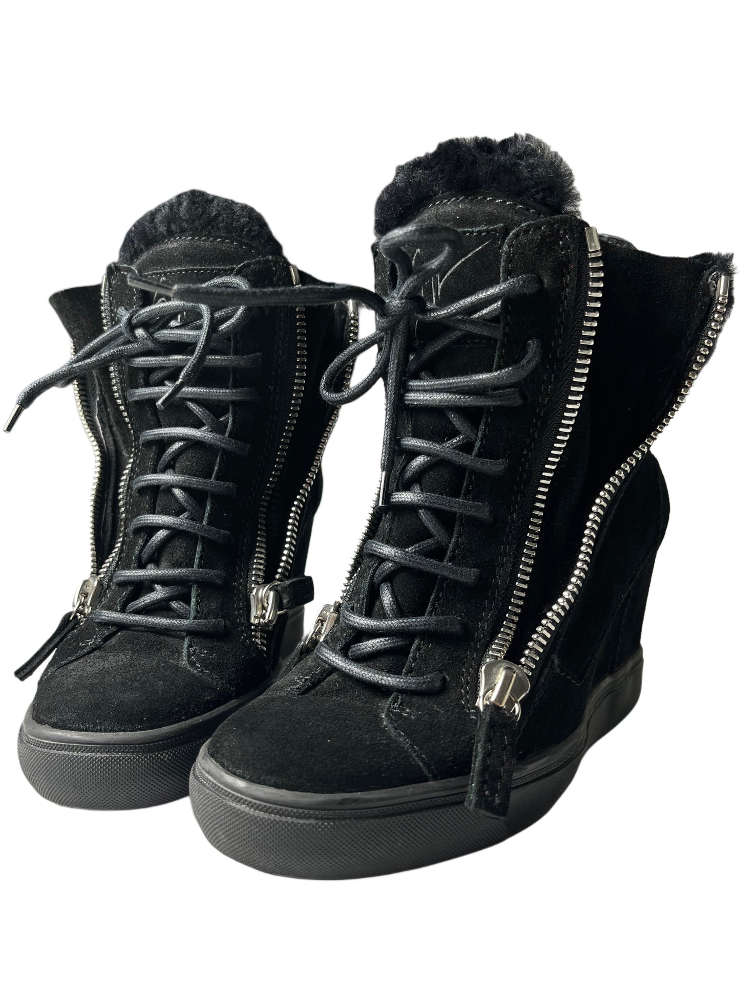 Giuseppe Zanotti suede wedge heel sneakers - EU 37 - black