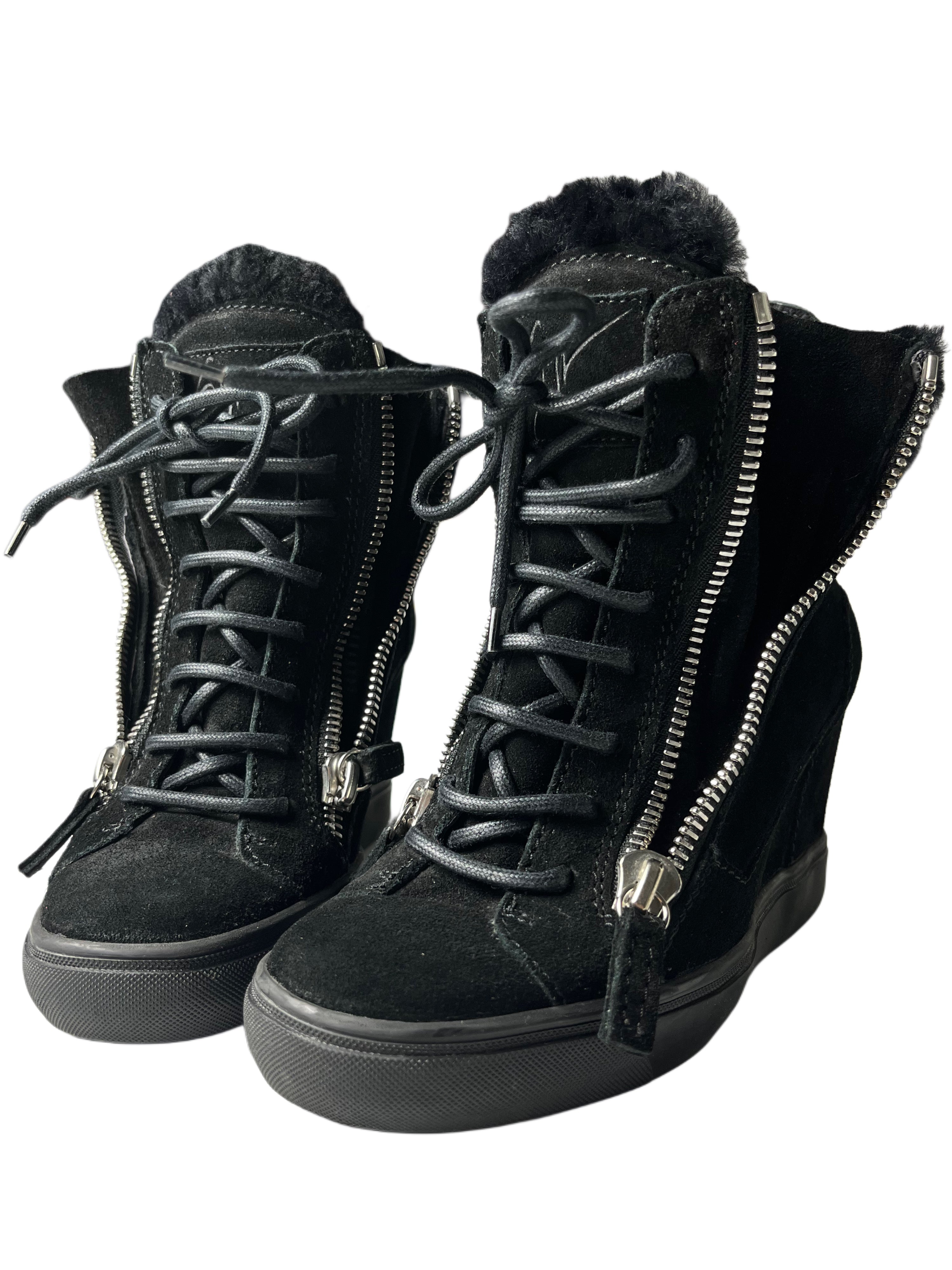 Giuseppe Zanotti suede wedge heel sneakers - EU 37 - black