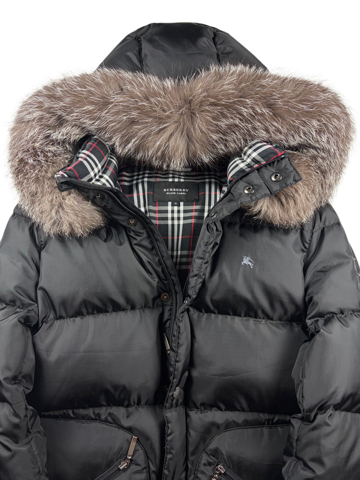 00’s BURBERRY Black Label real fur down jacket (S/M) - black