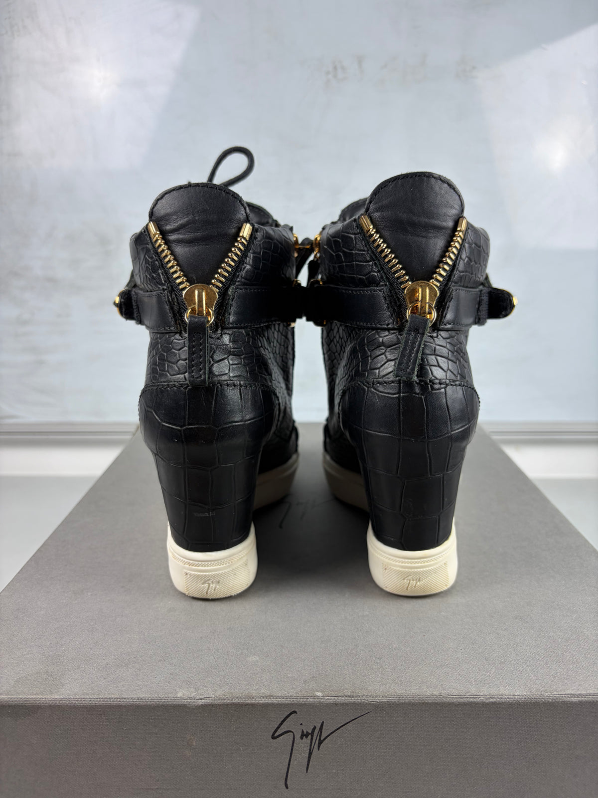 Giuseppe Zanotti black croc-embossed leather wedge sneakers - eu 36 / us 6