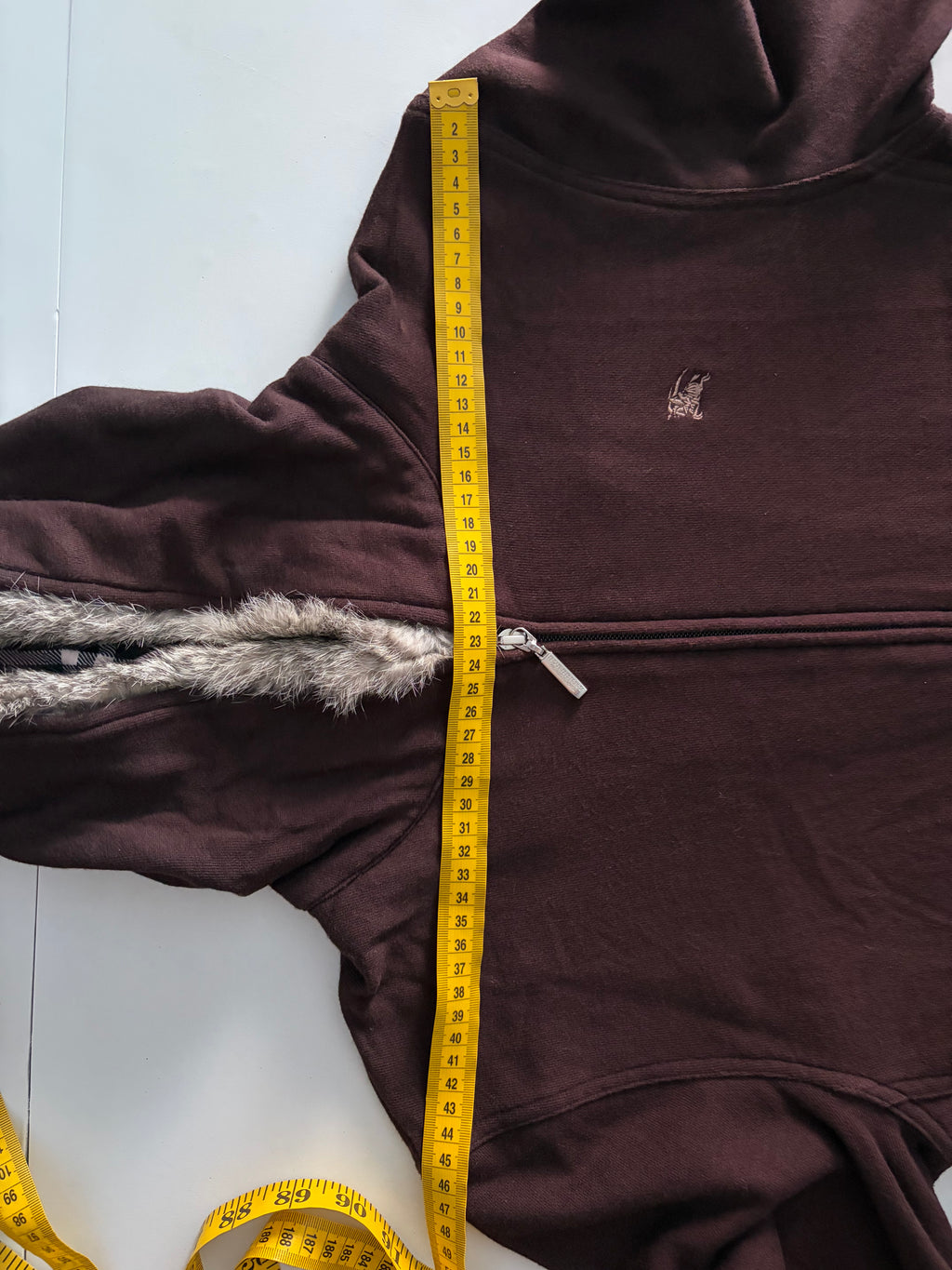 00’s BURBERRY rabbit fur zip hoodie - S - burgundy