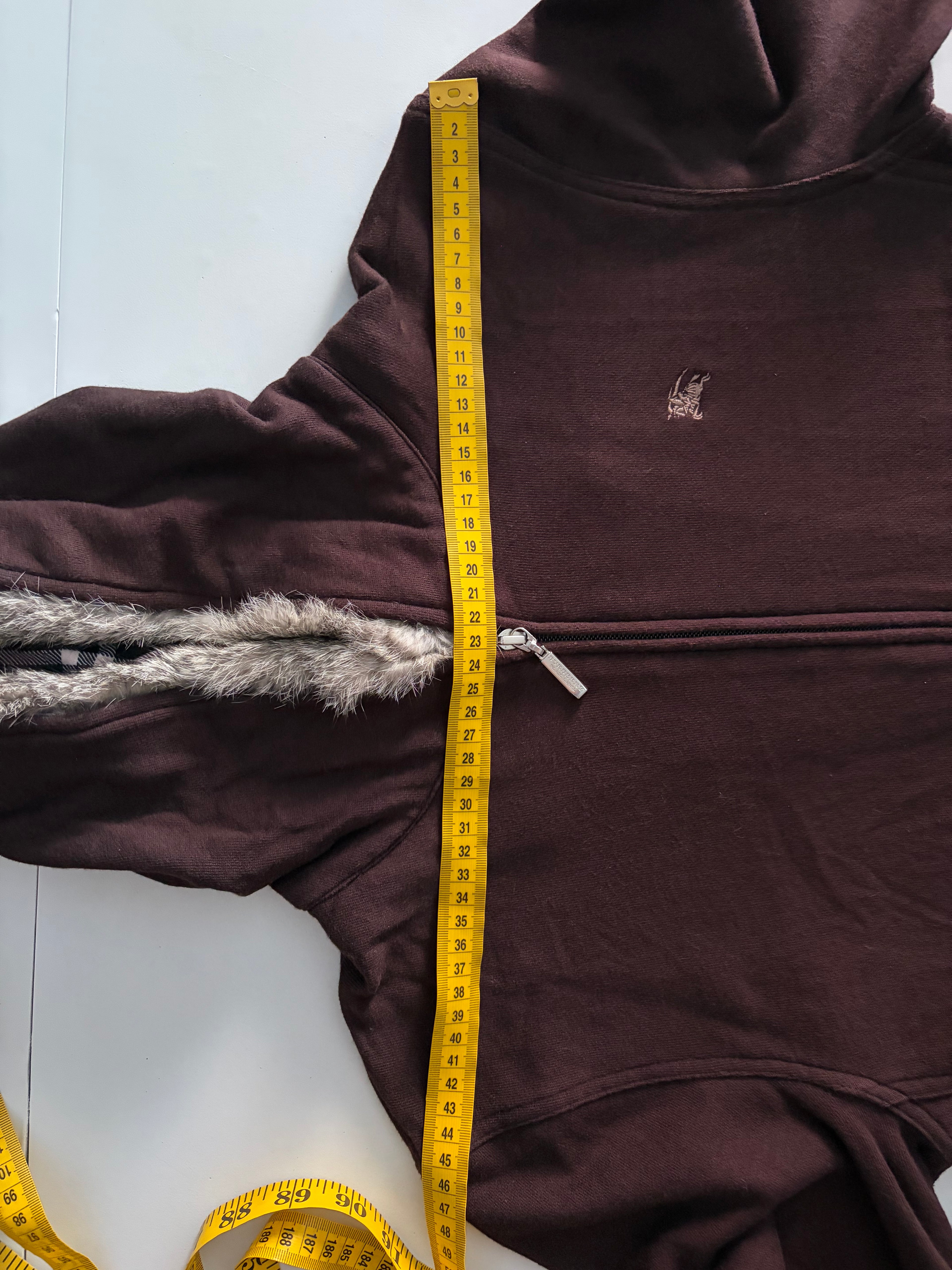 00’s BURBERRY rabbit fur zip hoodie - S - burgundy