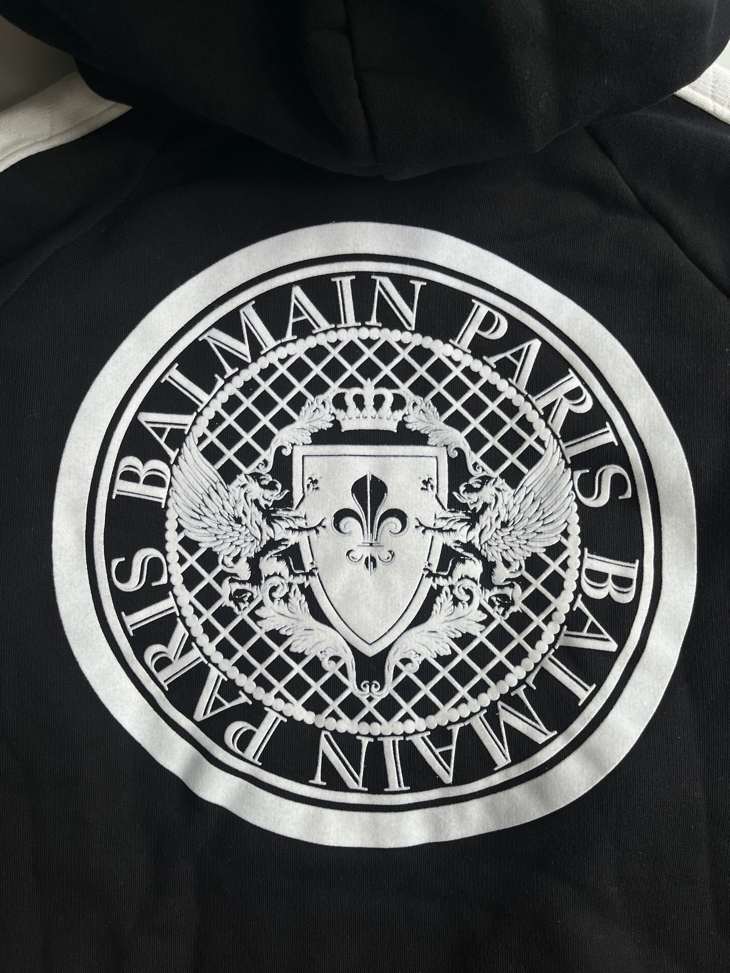 Balmain Union Jack multi zips heavy cotton hoodie (L) - black