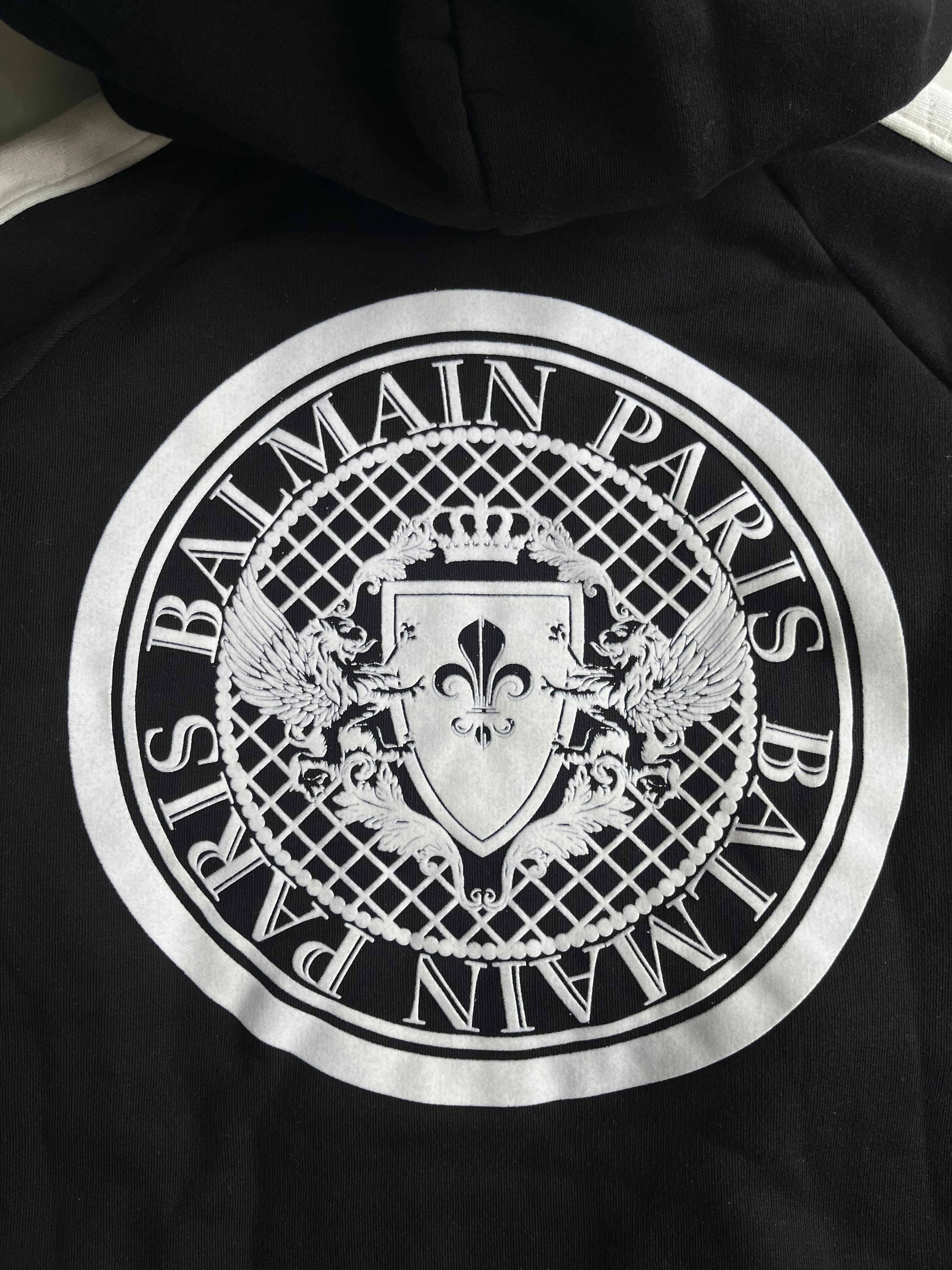 Balmain Union Jack multi zips heavy cotton hoodie (L) - black
