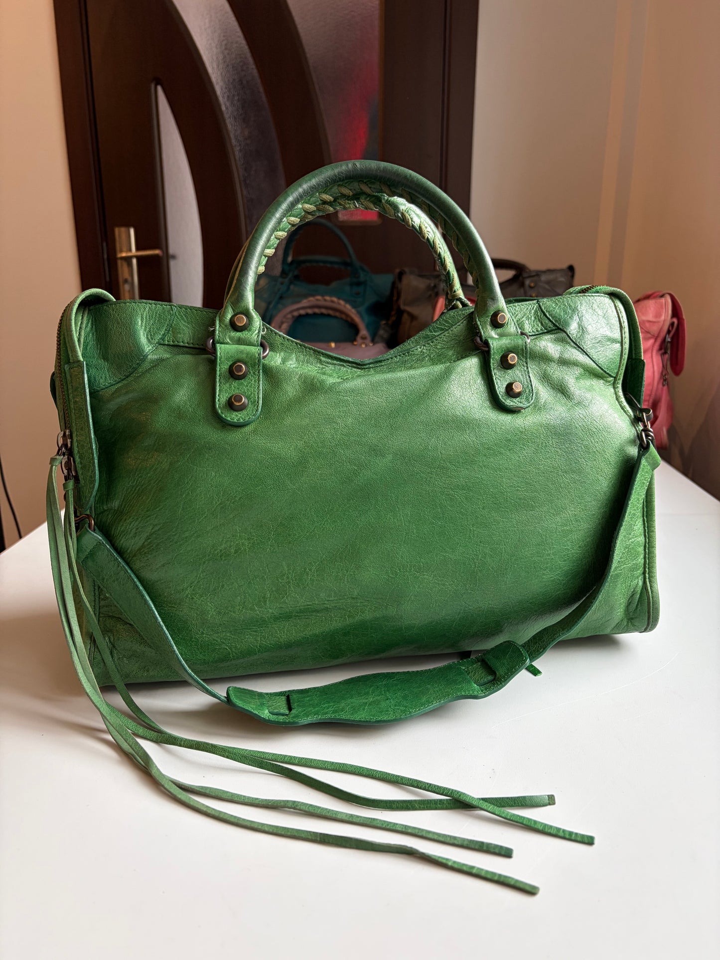 2009 BALENCIAGA Green Lambskin Motorcycle City Bag - green