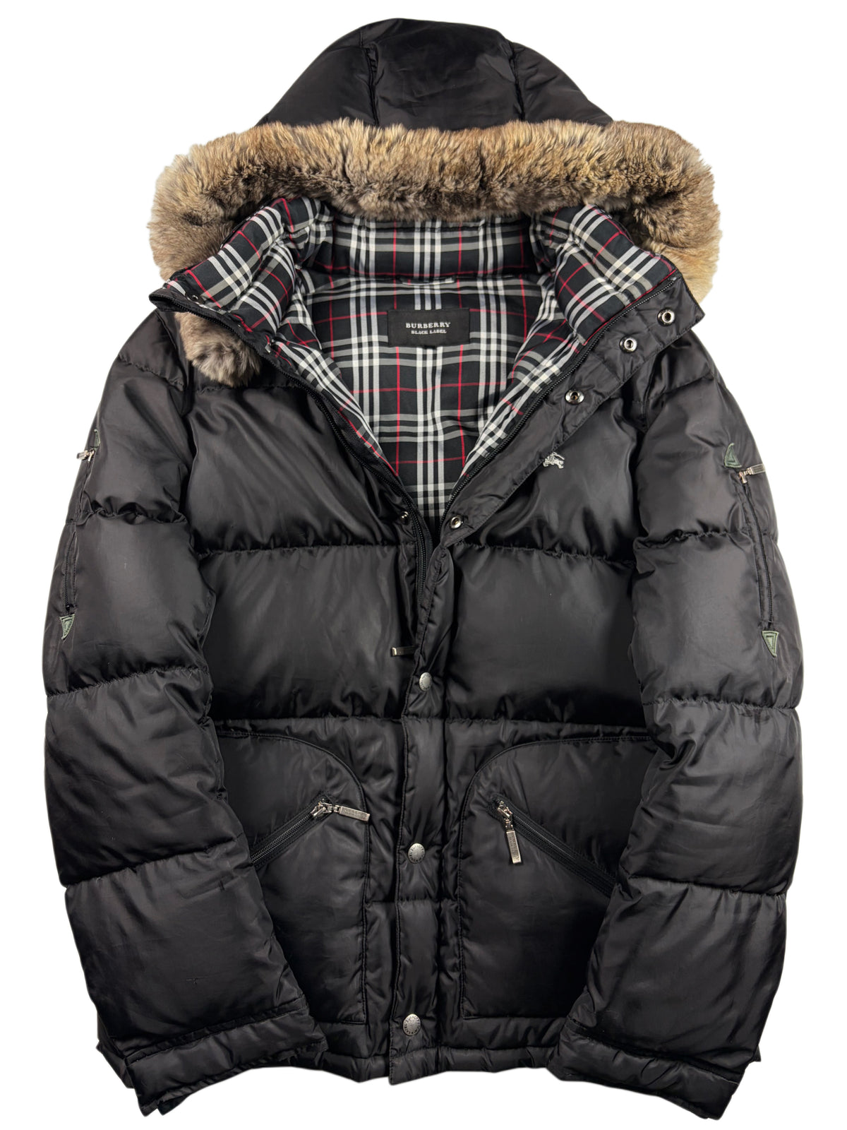 00’s BURBERRY Black Label real fur down jacket (M/L) - black