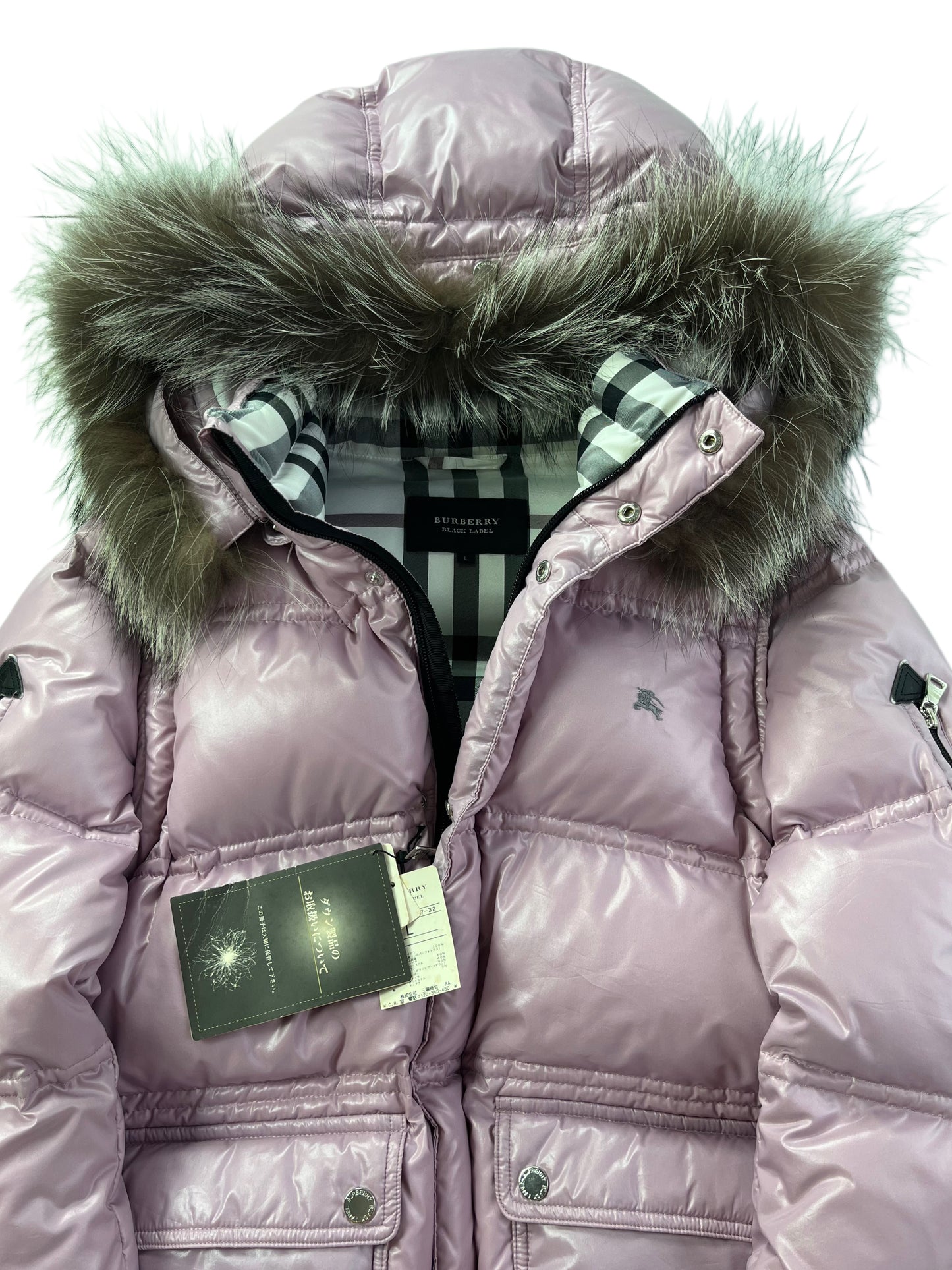 00’s BURBERRY made in Japan real fur down jacket (M/L) - pink