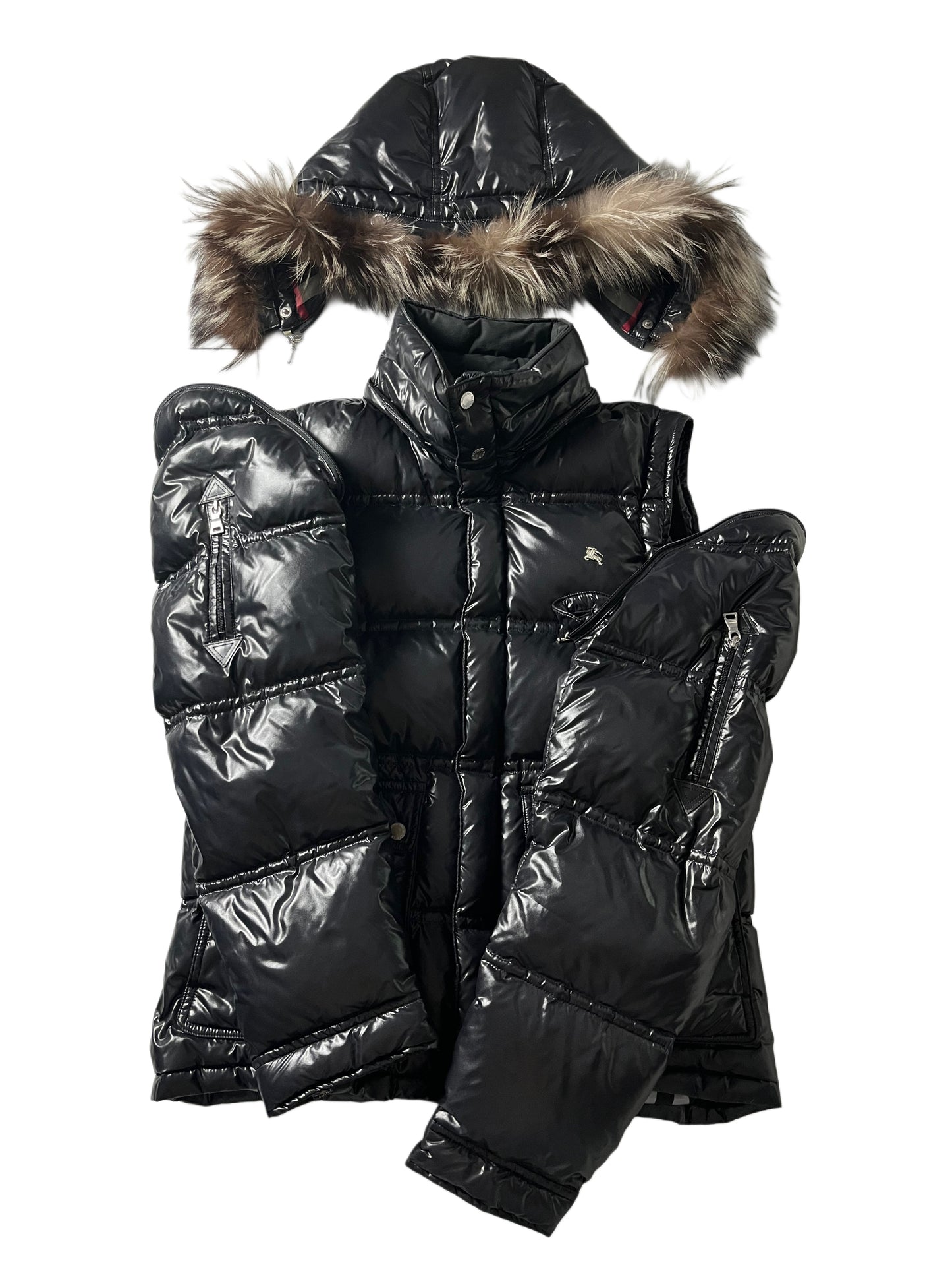 00’s BURBERRY made in Japan real fur down jacket (S/M) - black
