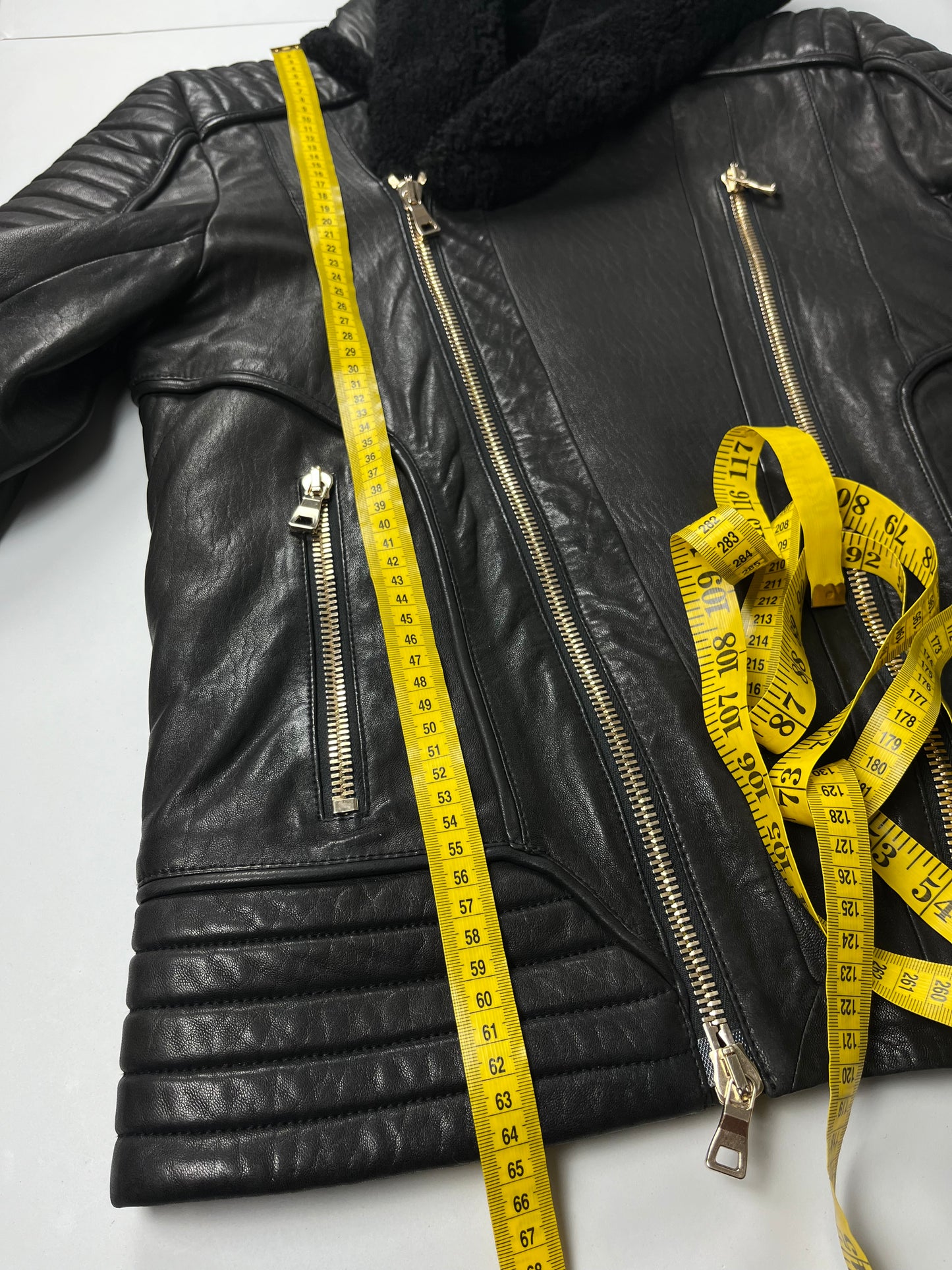 2017 BALMAIN lamb leather fur hooded biker jacket - size M - black