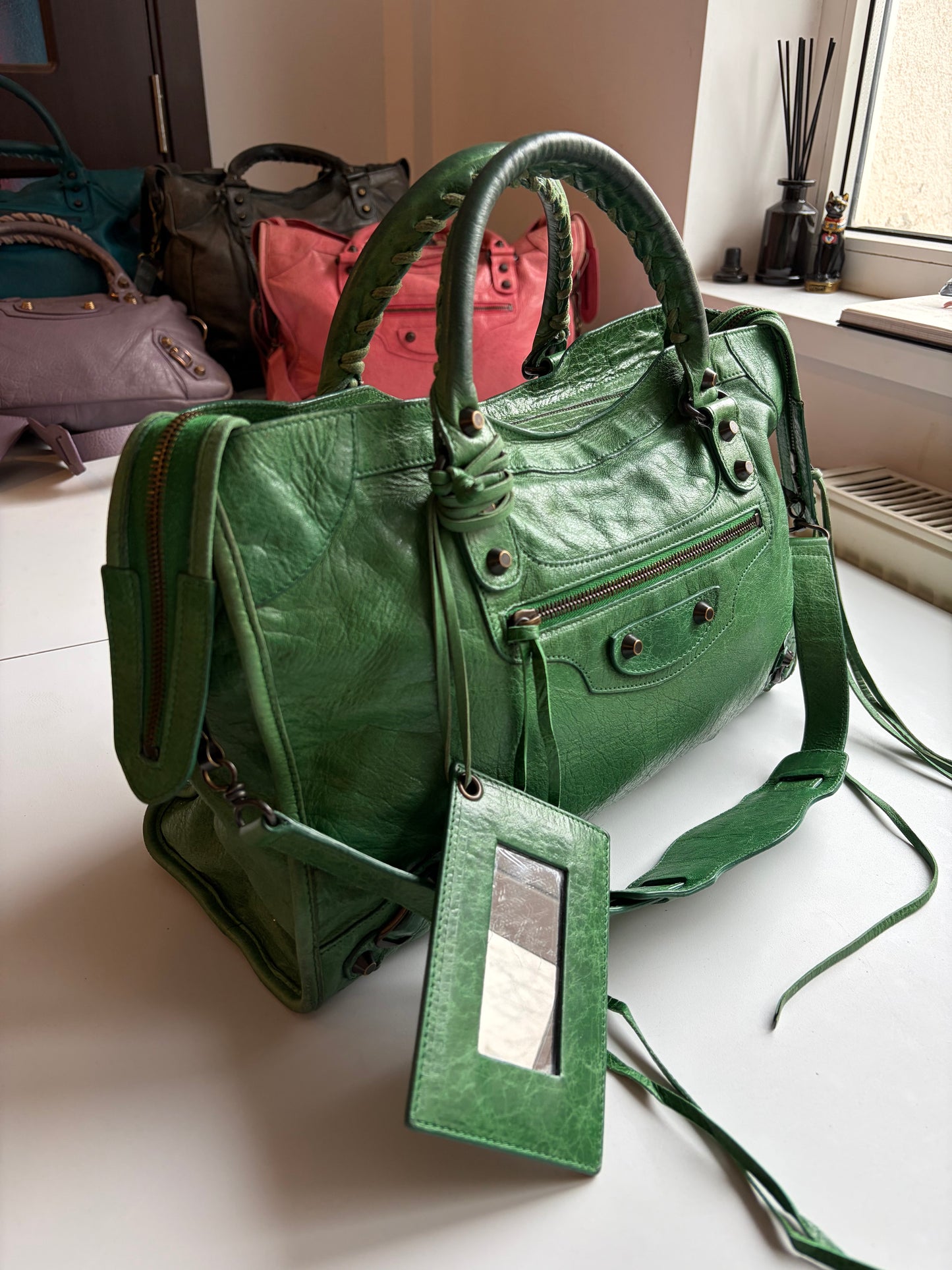 2009 BALENCIAGA Green Lambskin Motorcycle City Bag - green