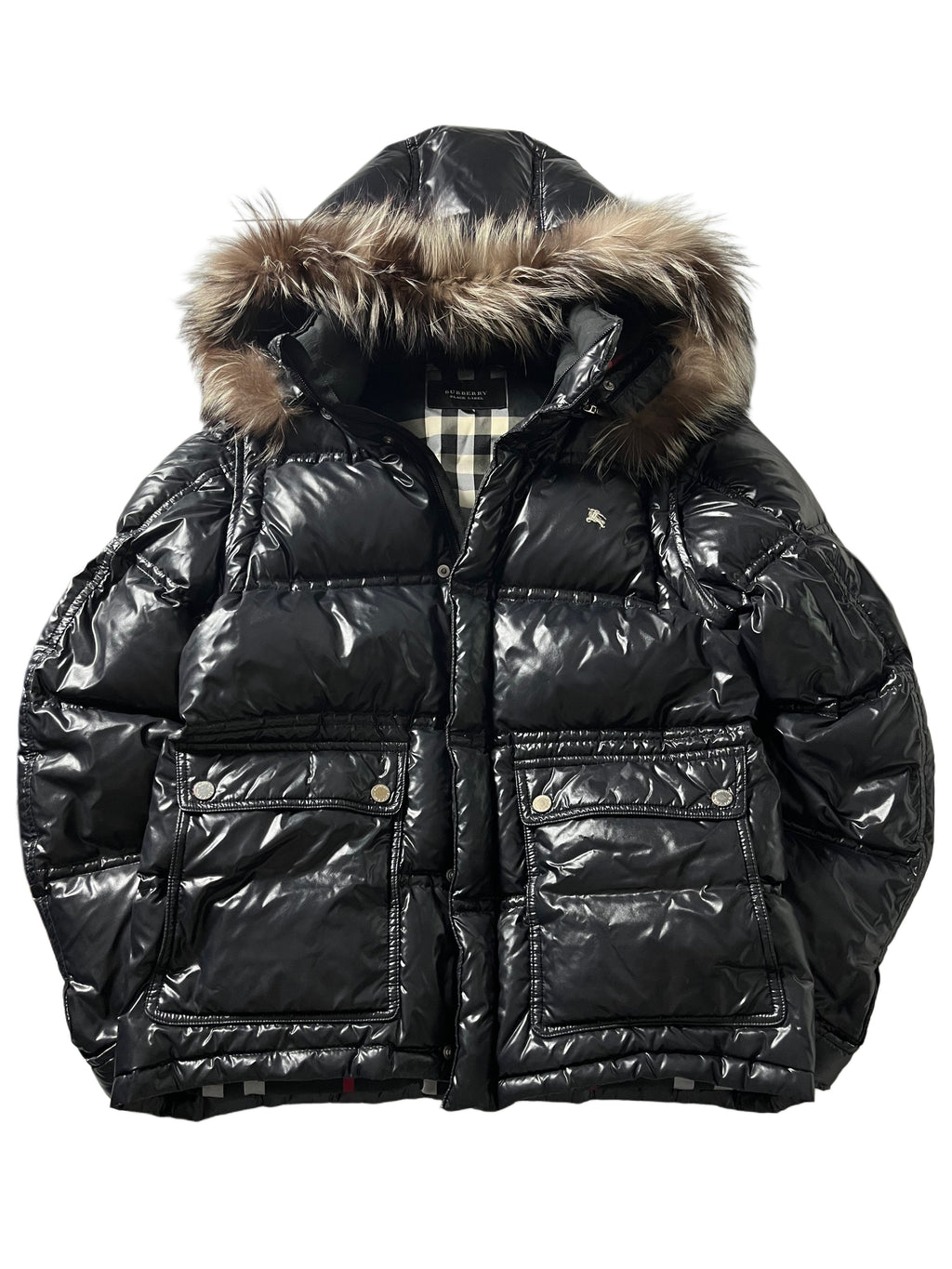 00’s BURBERRY made in Japan real fur down jacket (S/M) - black