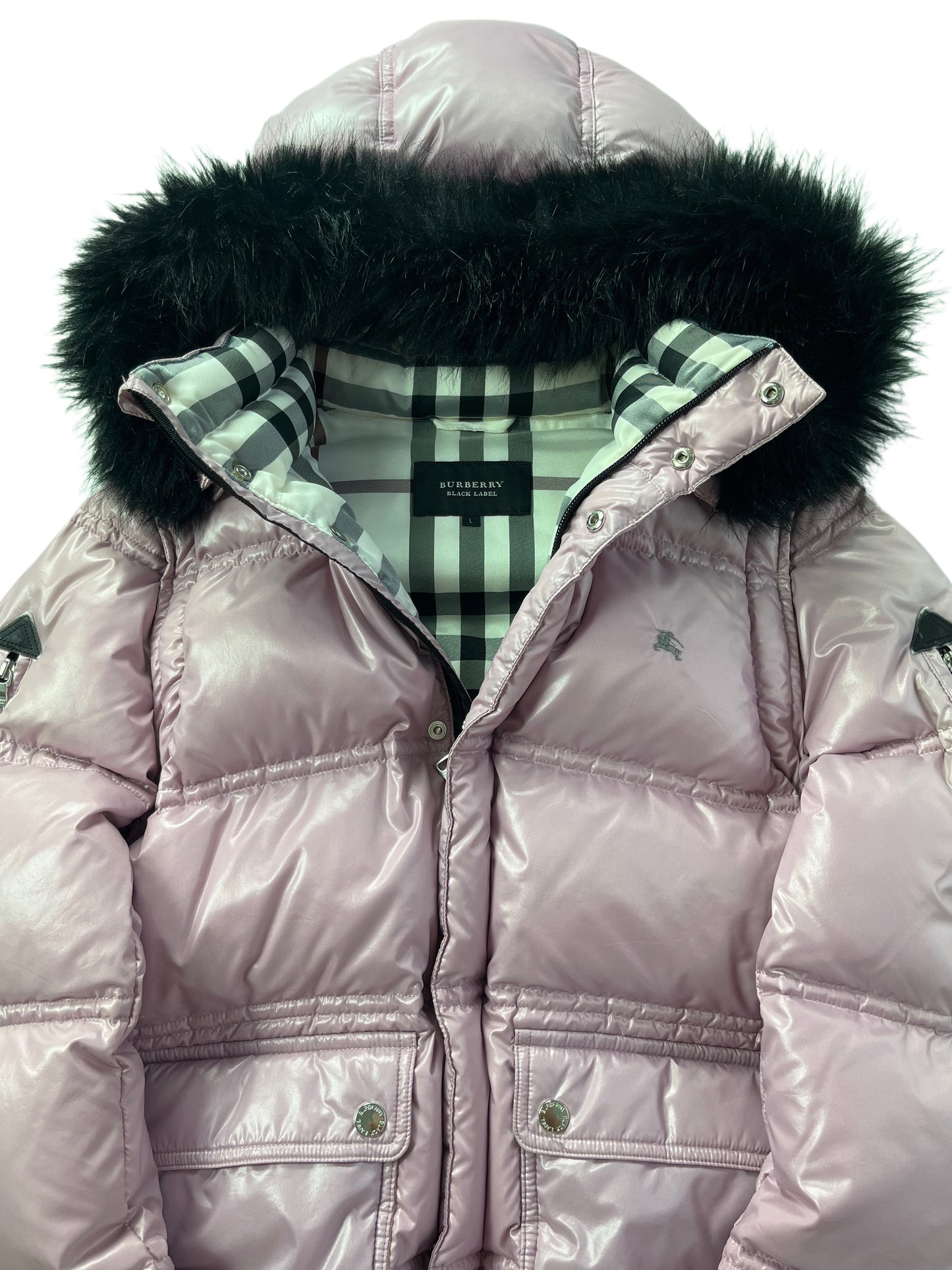 00’s BURBERRY made in Japan real fur down jacket (M/L) - pink