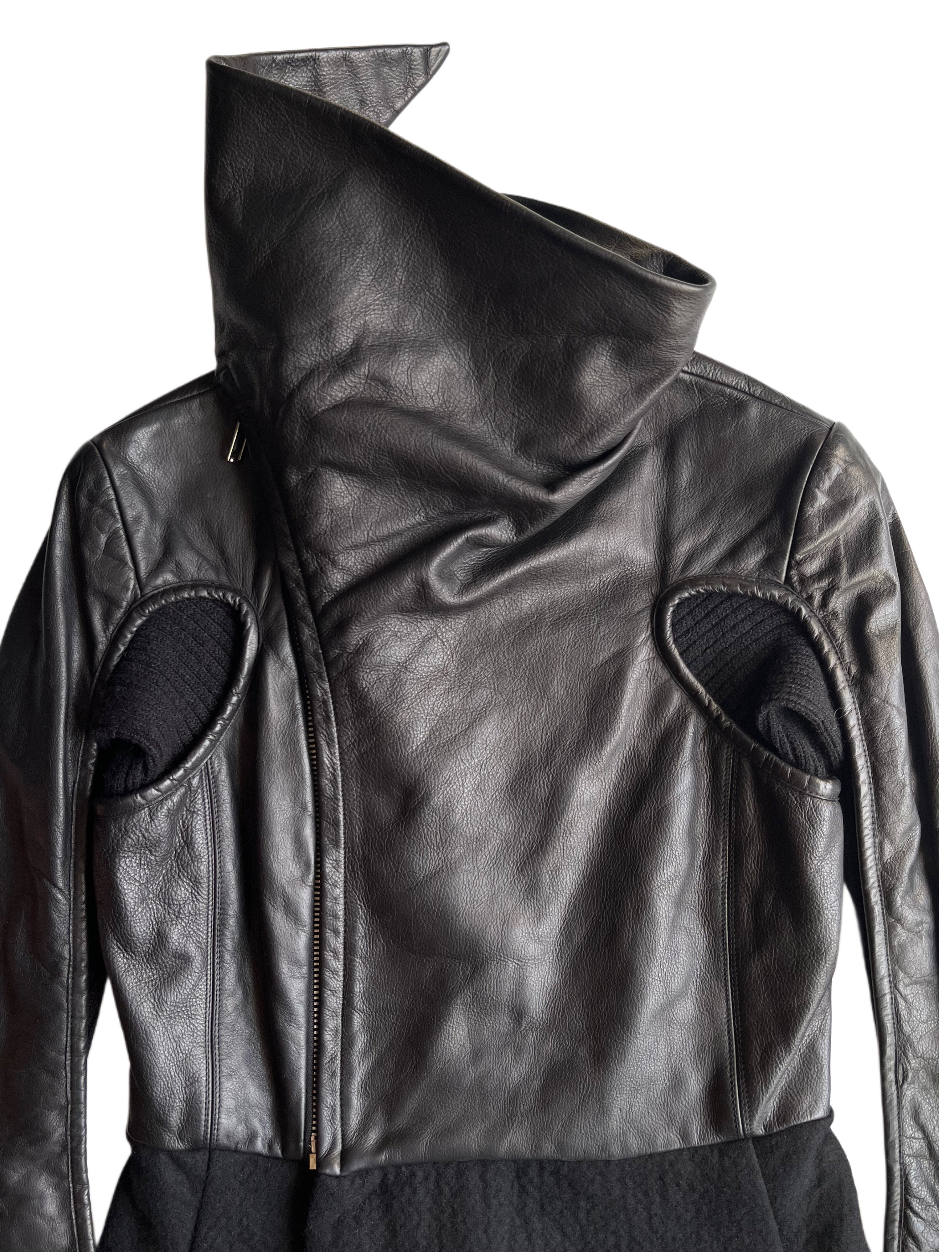 2010 Rick Owens GLEAM leather & cashmere dress jacket - size IT 42 - black