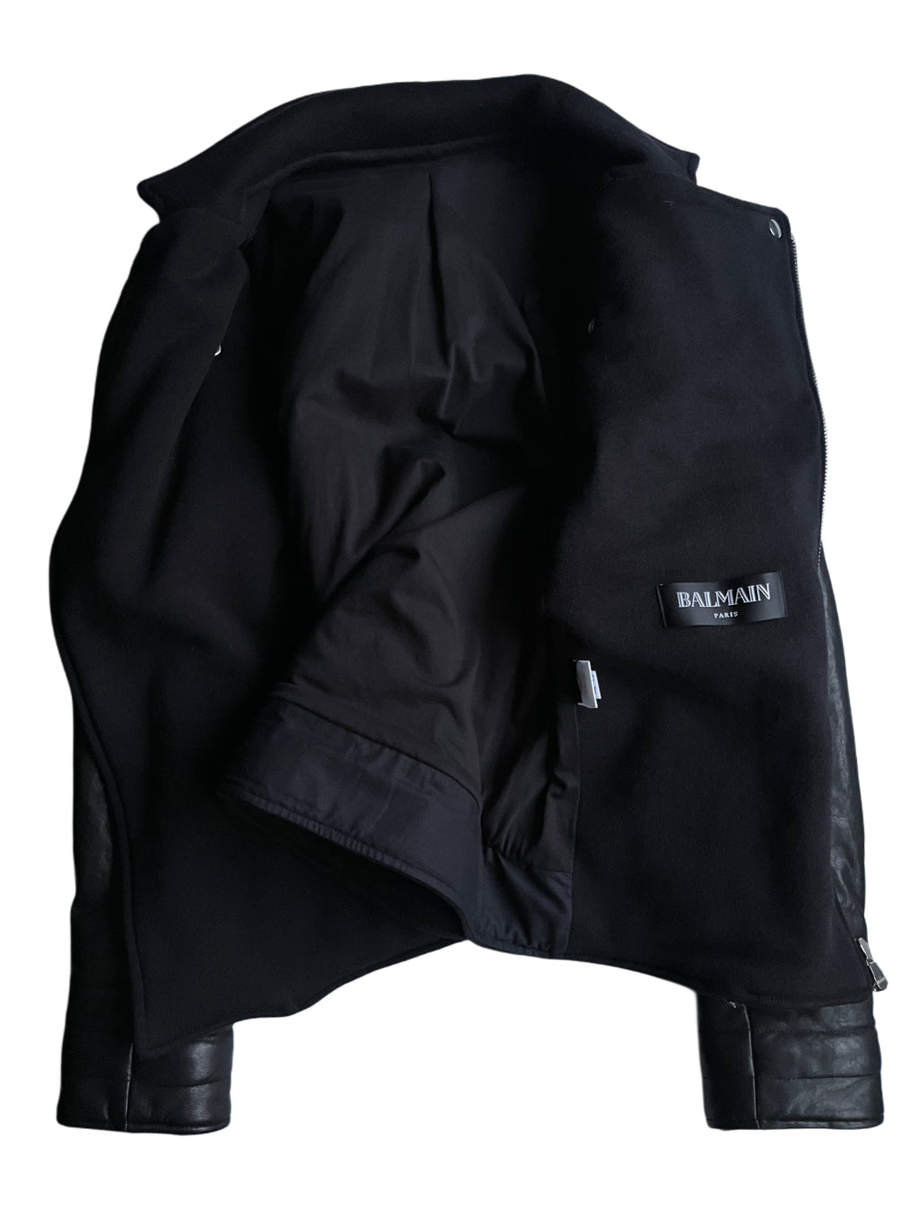 2015 BALMAIN leather & cotton biker jacket - size M - black