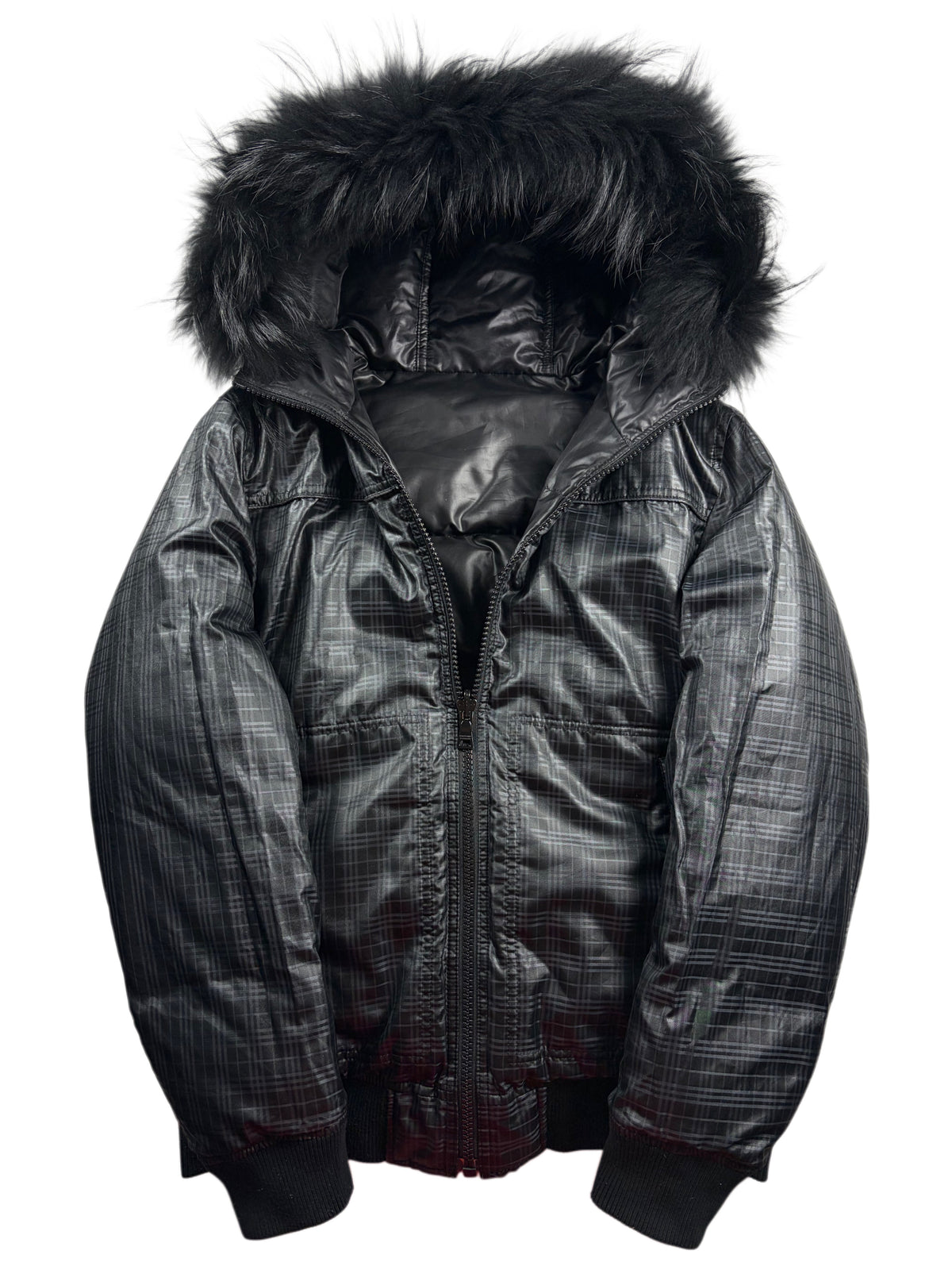 00’s BURBERRY Black Label reversible real fur down bomber jacket (M/L) - black