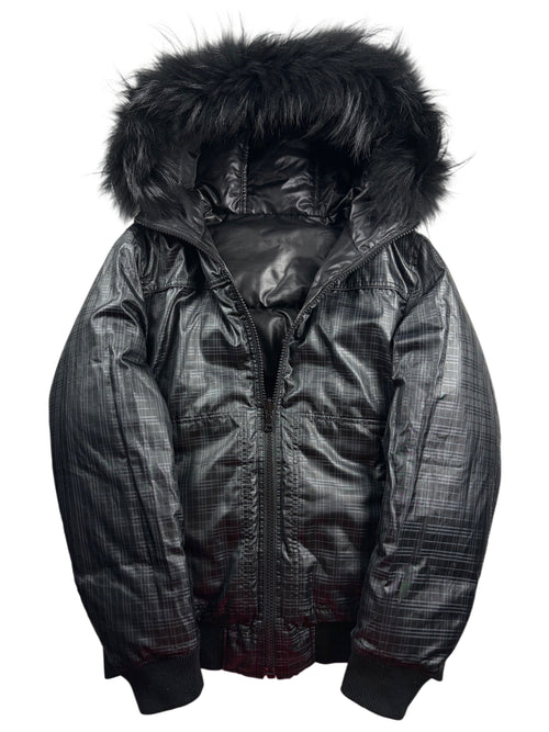 00’s BURBERRY Black Label reversible real fur down bomber jacket (M/L) - black