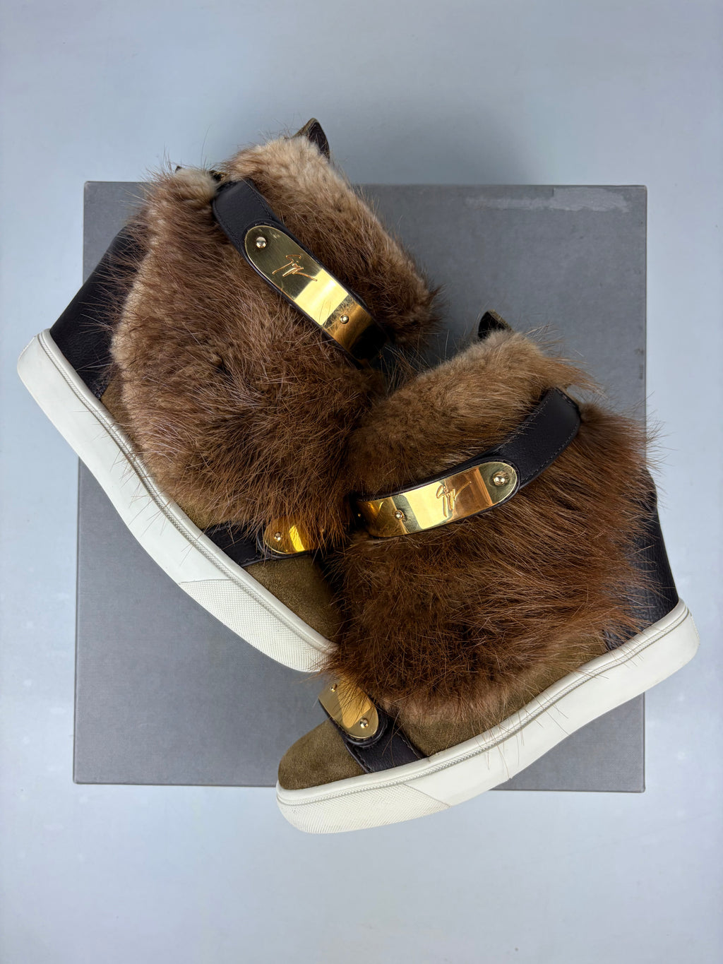 2012 Giuseppe Zanotti beaver fur wedge sneakers - eu 36 / us 6 / uk 3 - brown