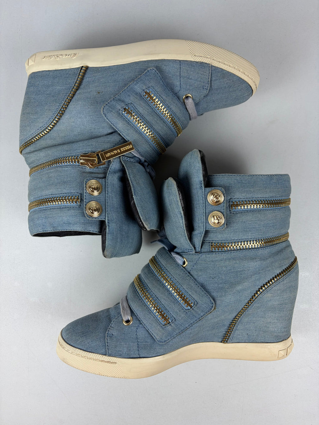 Pierre Balmain denim zipper wedge sneakers - eu 39 / us 8 / uk 6