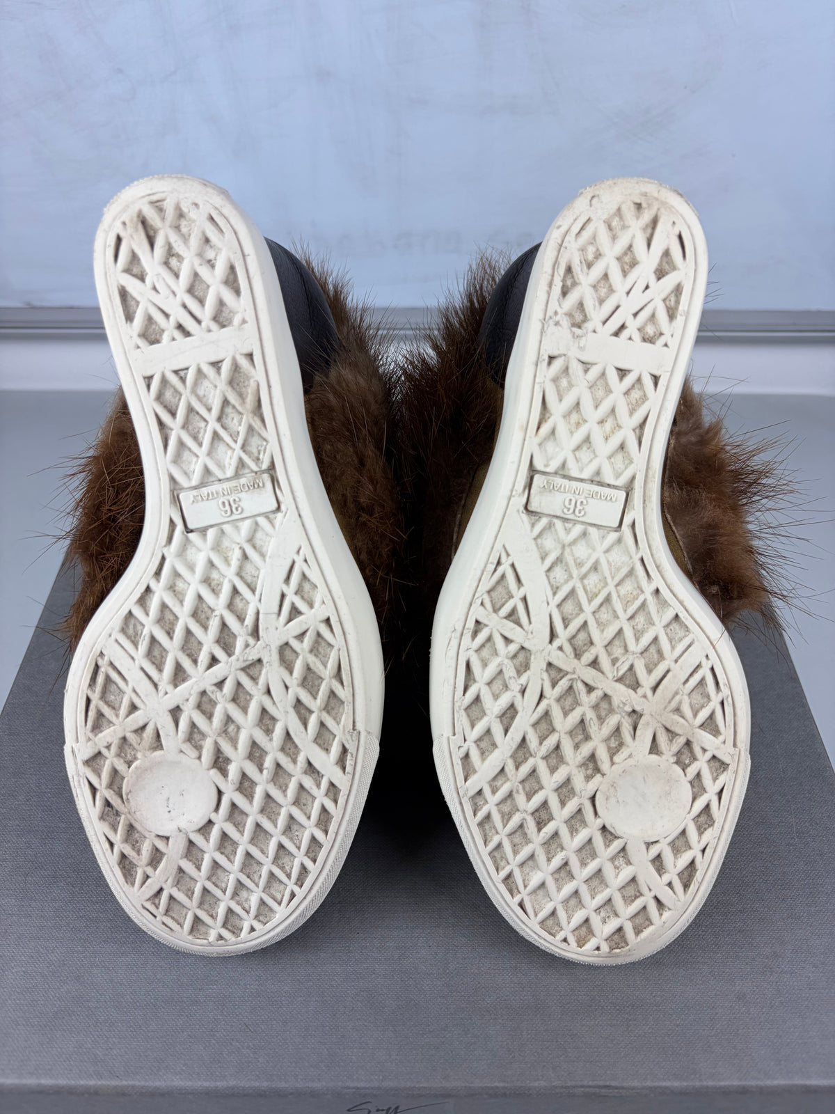 2012 Giuseppe Zanotti beaver fur wedge sneakers - eu 36 / us 6 / uk 3 - brown