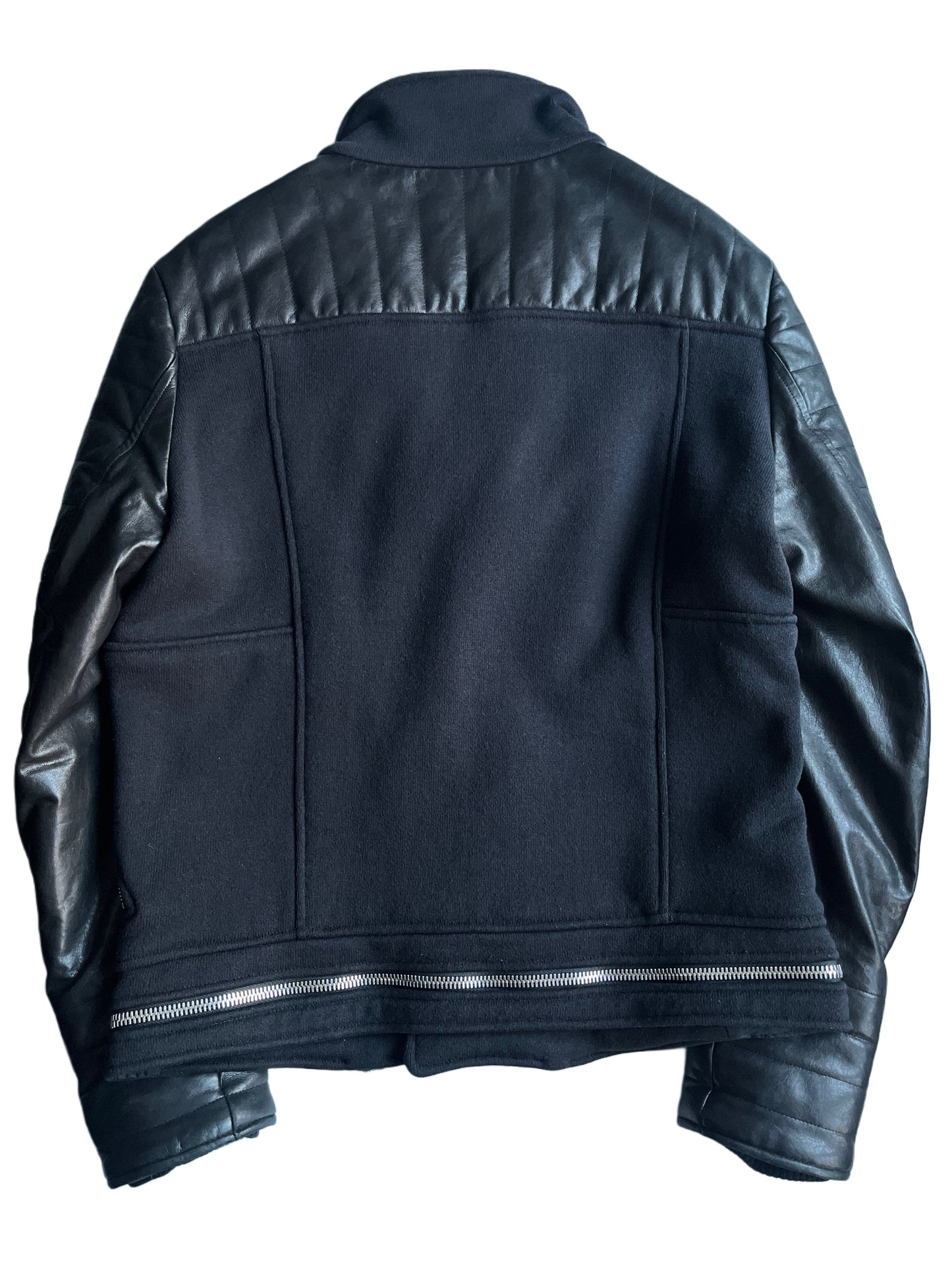 2015 BALMAIN leather & cotton biker jacket - size L - black