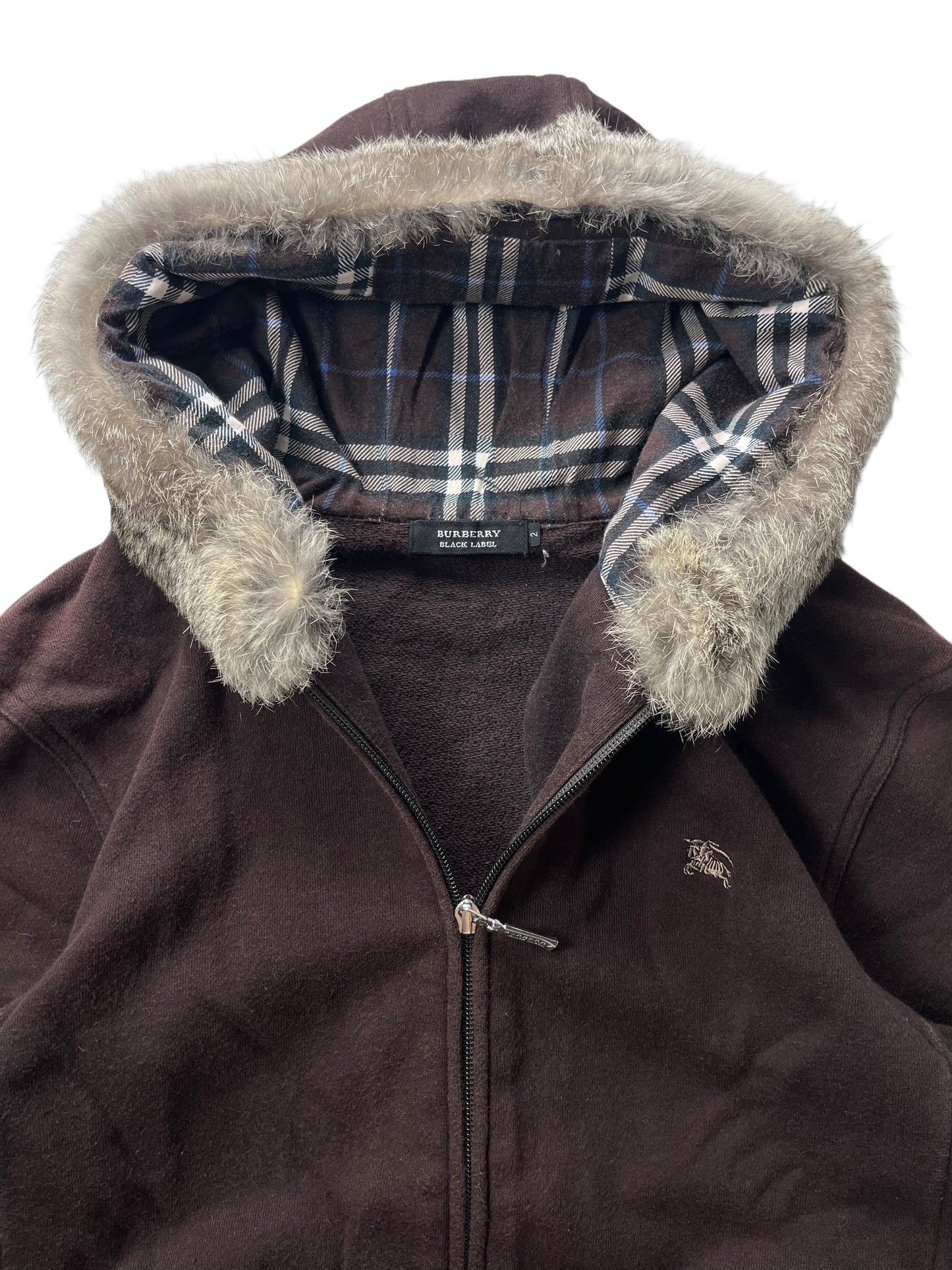 00’s BURBERRY rabbit fur zip hoodie (XS/S) - burgundy