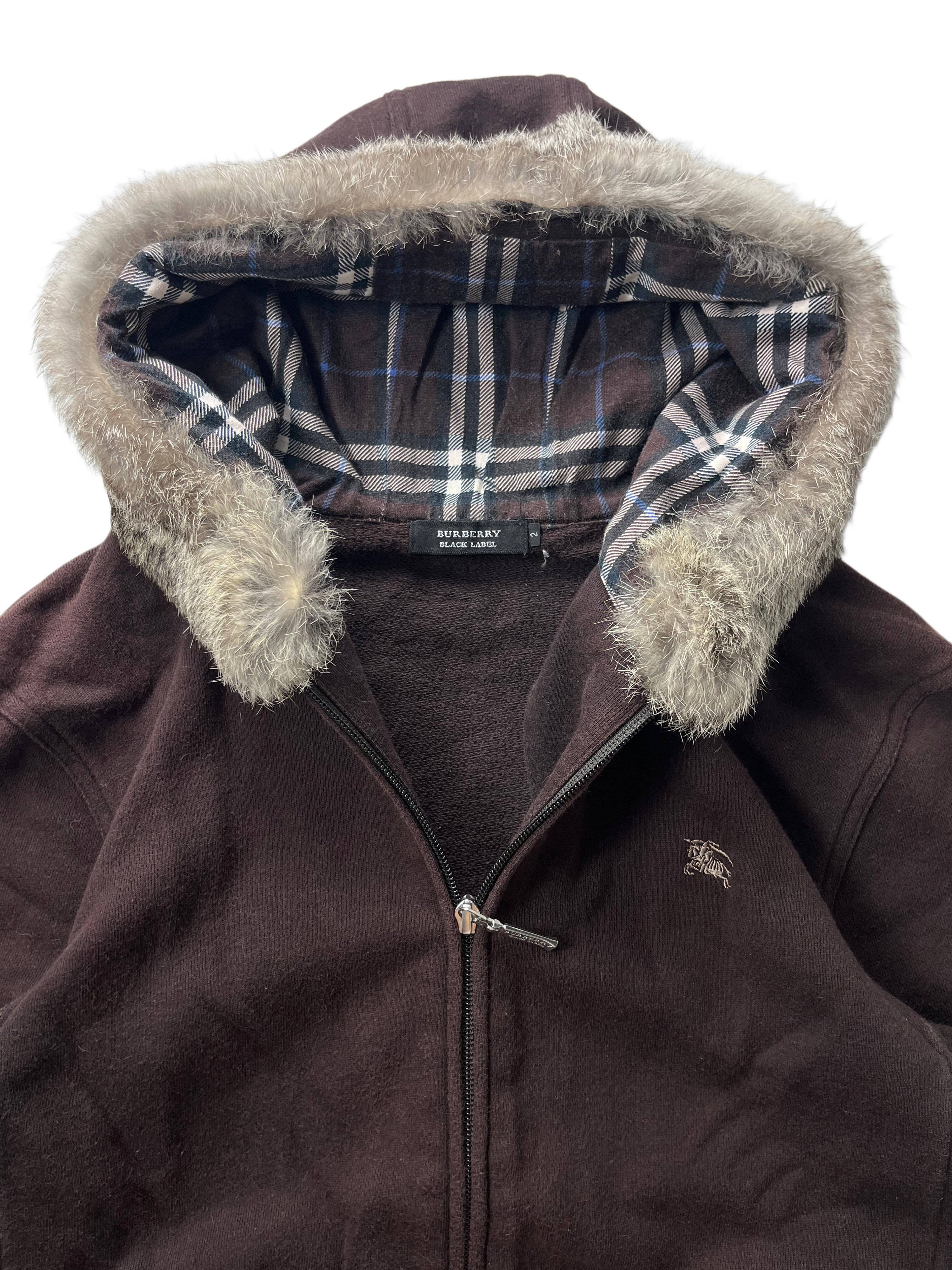 00’s BURBERRY rabbit fur zip hoodie (XS/S) - burgundy