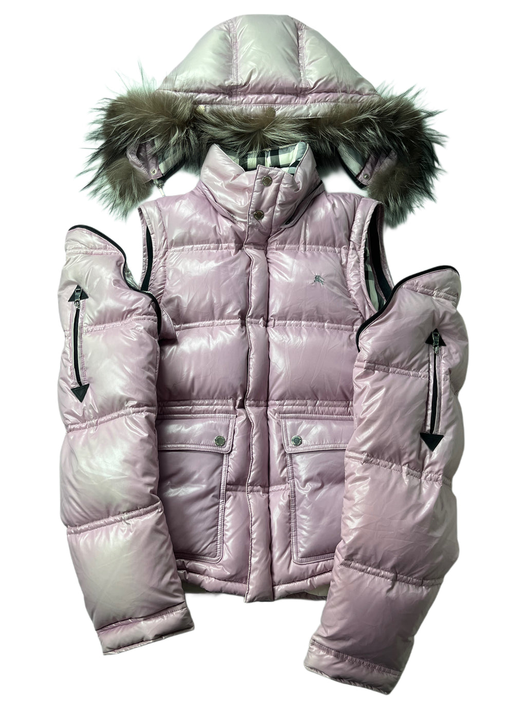 00’s BURBERRY made in Japan real fur down jacket (S/M) - pink