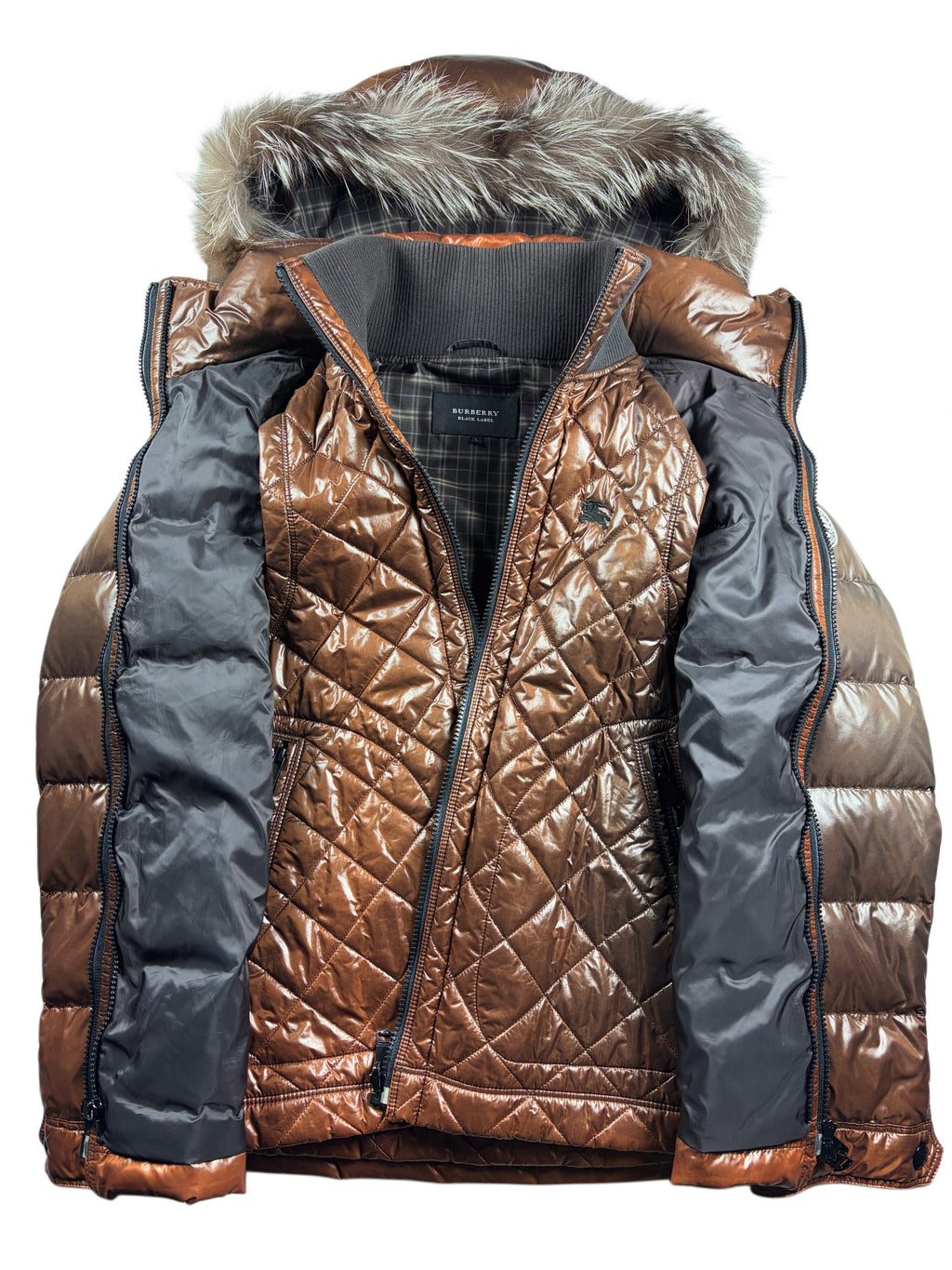 00’s BURBERRY Black Label 2 in 1 real fur down jacket (M/L) - brown
