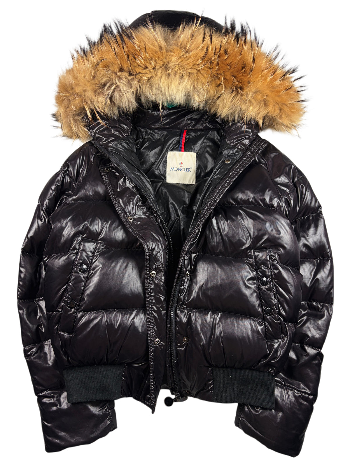 2010’s MONCLER real fur down bomber jacket - women’s size 4 (L/XL) - black