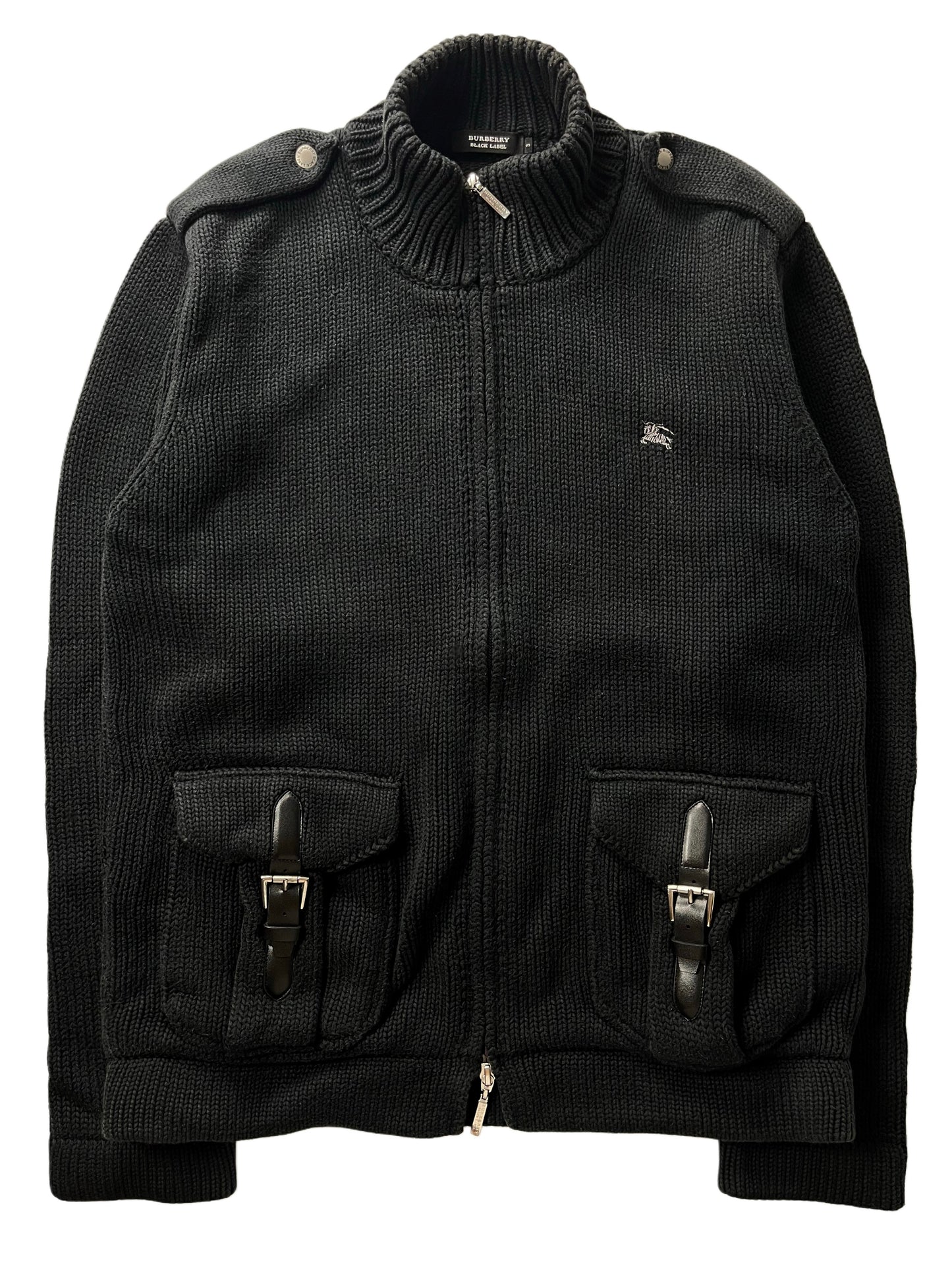 00’s BURBERRY military heavy cotton knit (M/L) - black