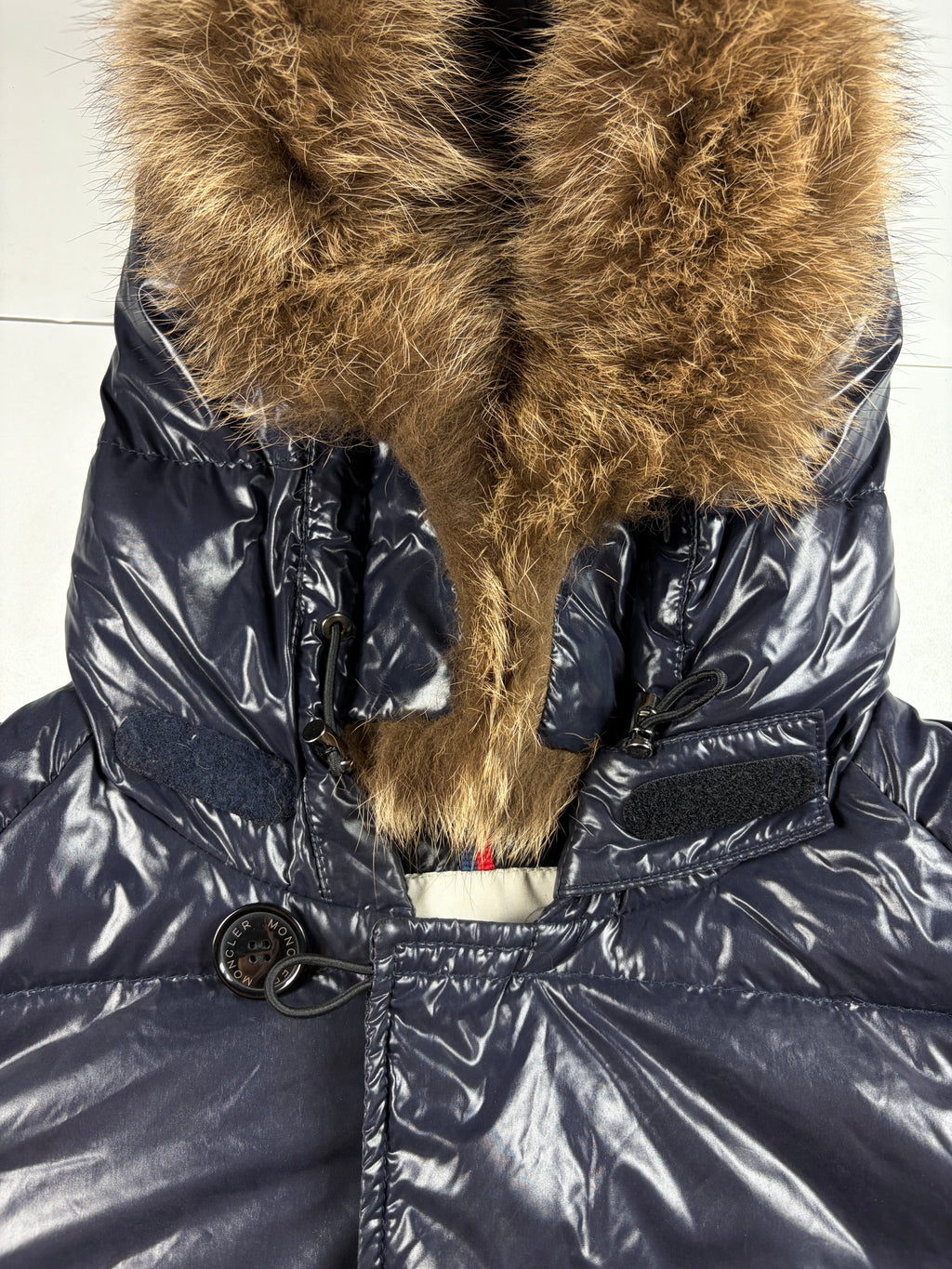 MONCLER real fur down jacket - men’s size 2 (M) - navy blue