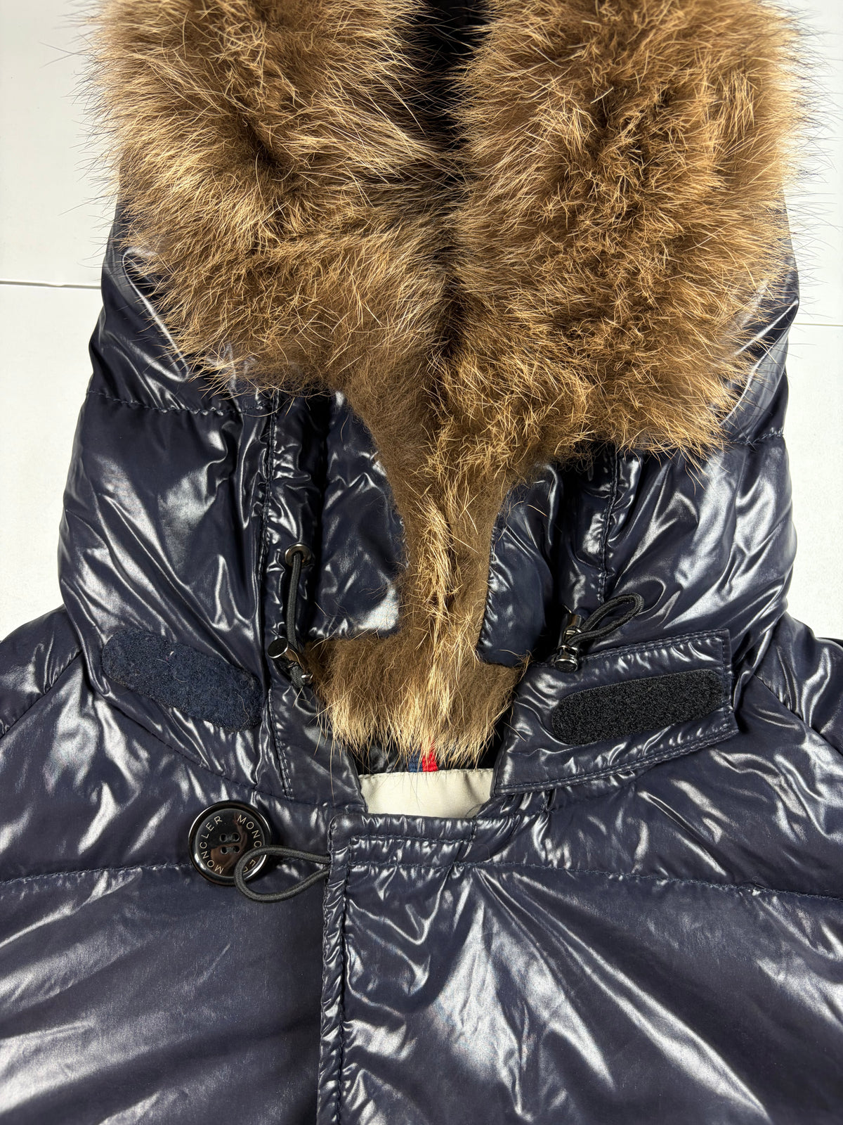 MONCLER real fur down jacket - men’s size 2 (M) - navy blue
