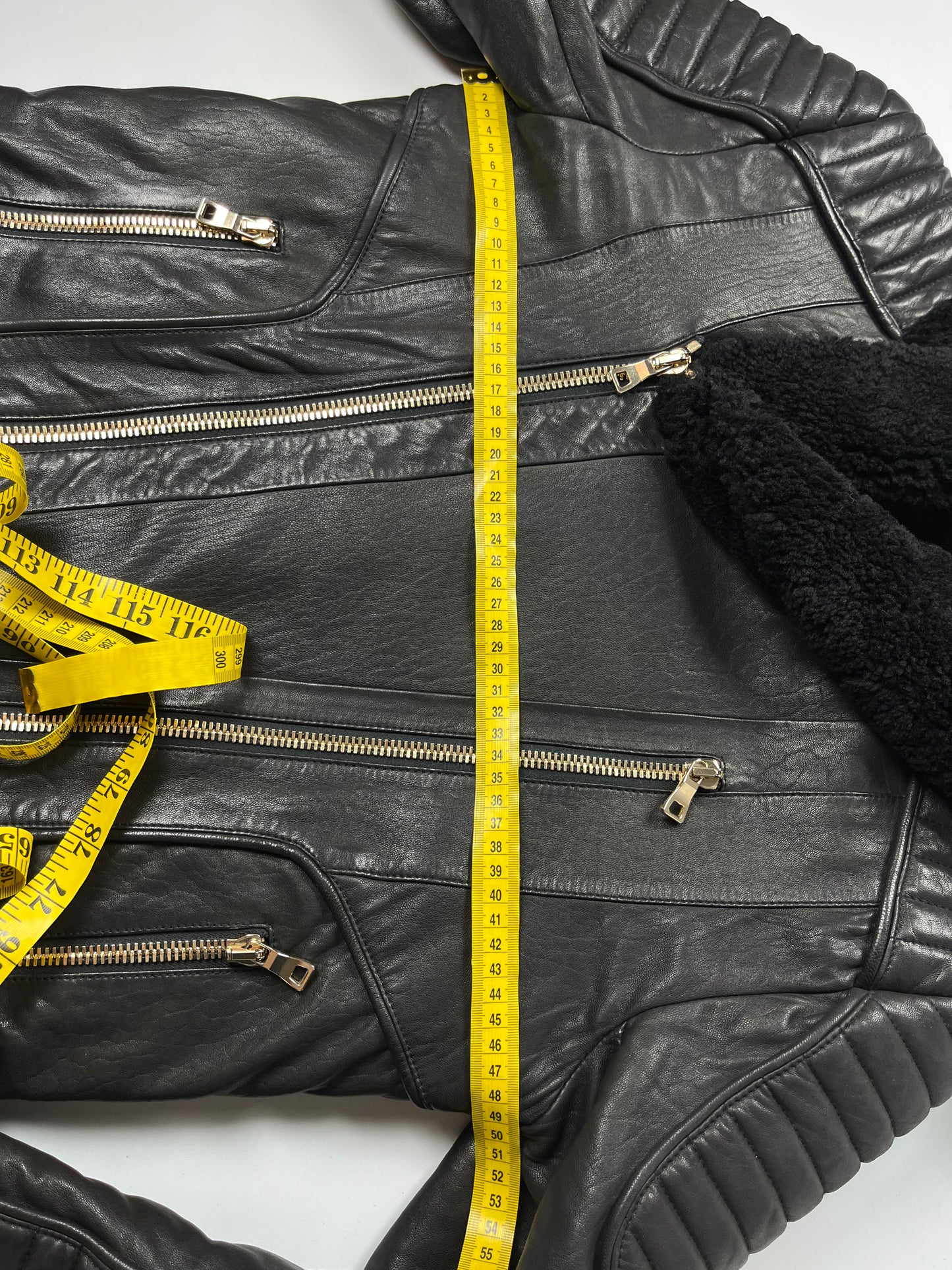 2017 BALMAIN lamb leather fur hooded biker jacket - size M - black