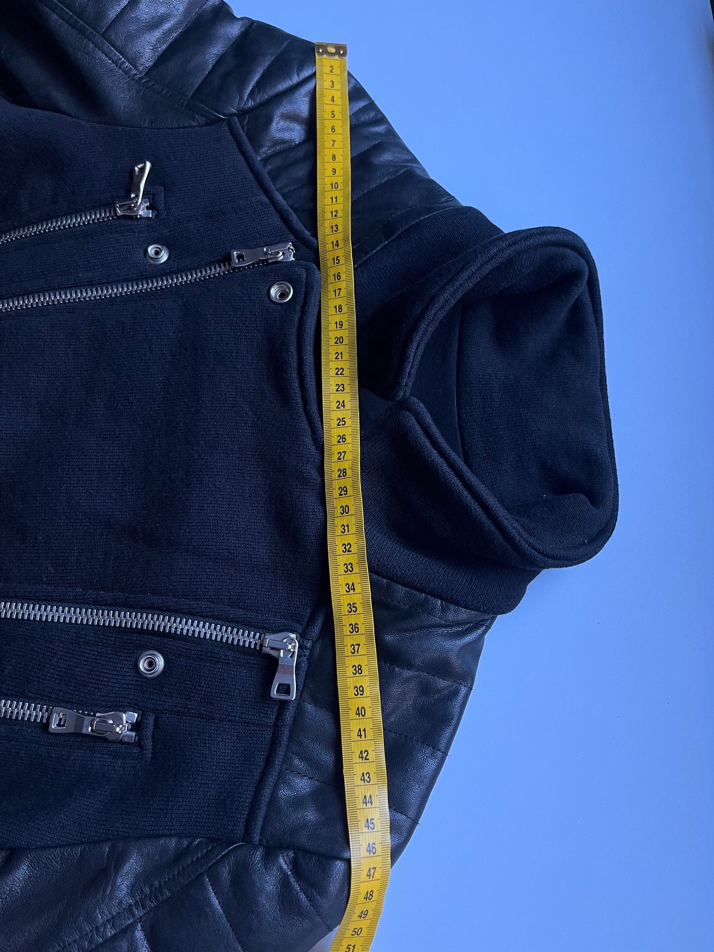 2015 BALMAIN leather & cotton biker jacket - size L - black